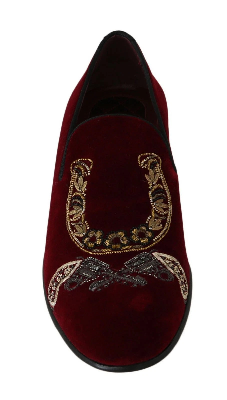 Mocassins homme Dolce & Gabbana en velours bordeaux à paillettes