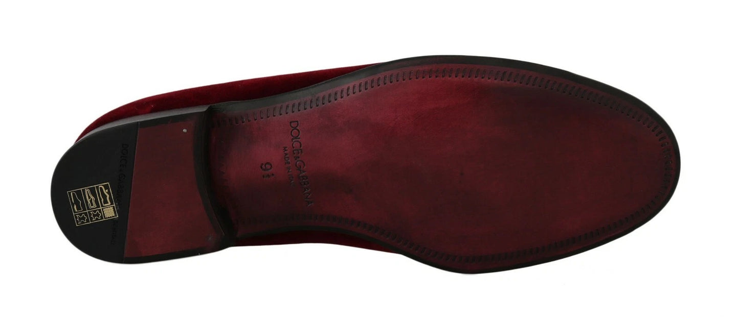 Mocassins homme Dolce & Gabbana en velours bordeaux à paillettes