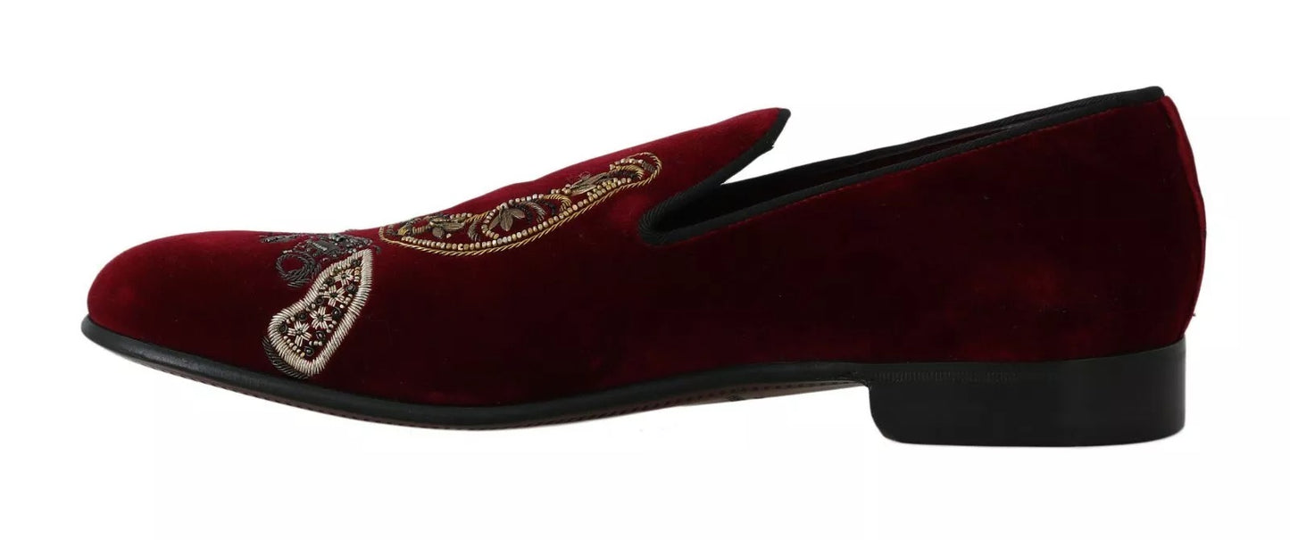 Mocassins homme Dolce & Gabbana en velours bordeaux à paillettes