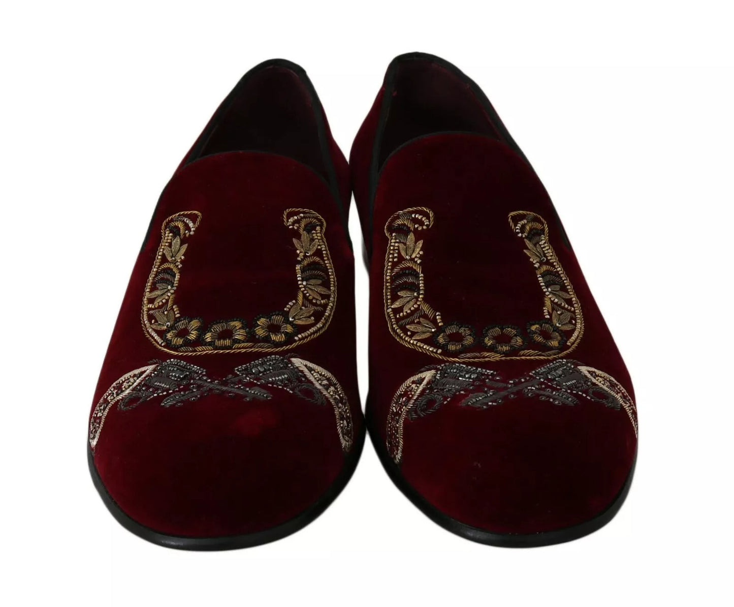 Mocassins homme Dolce & Gabbana en velours bordeaux à paillettes