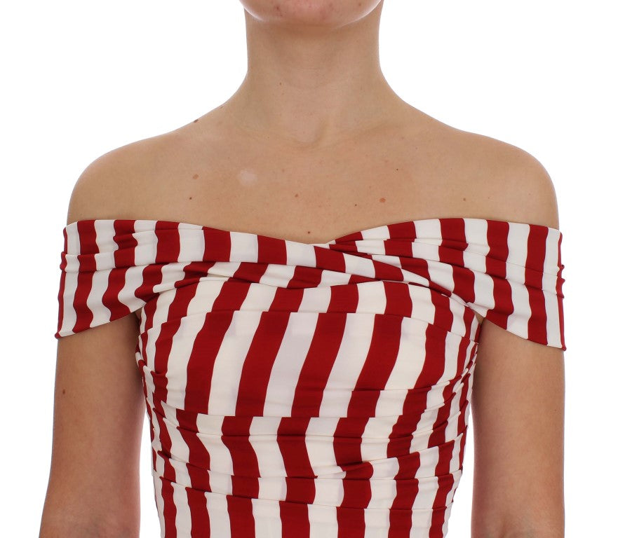 Robe moulante élégante en soie à rayures rouges et blanches Dolce & Gabbana
