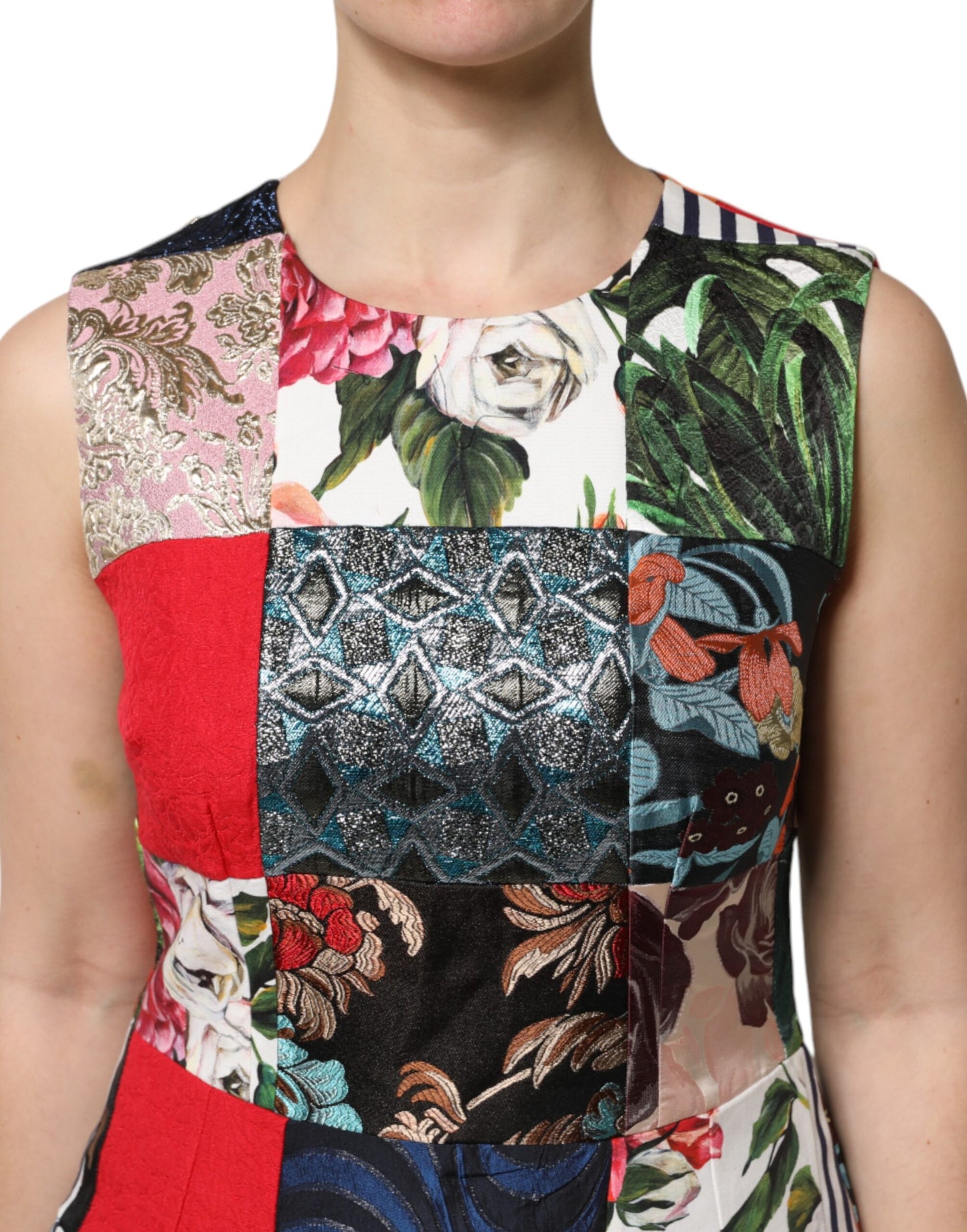 Robe fourreau sans manches patchwork multicolore Dolce & Gabbana