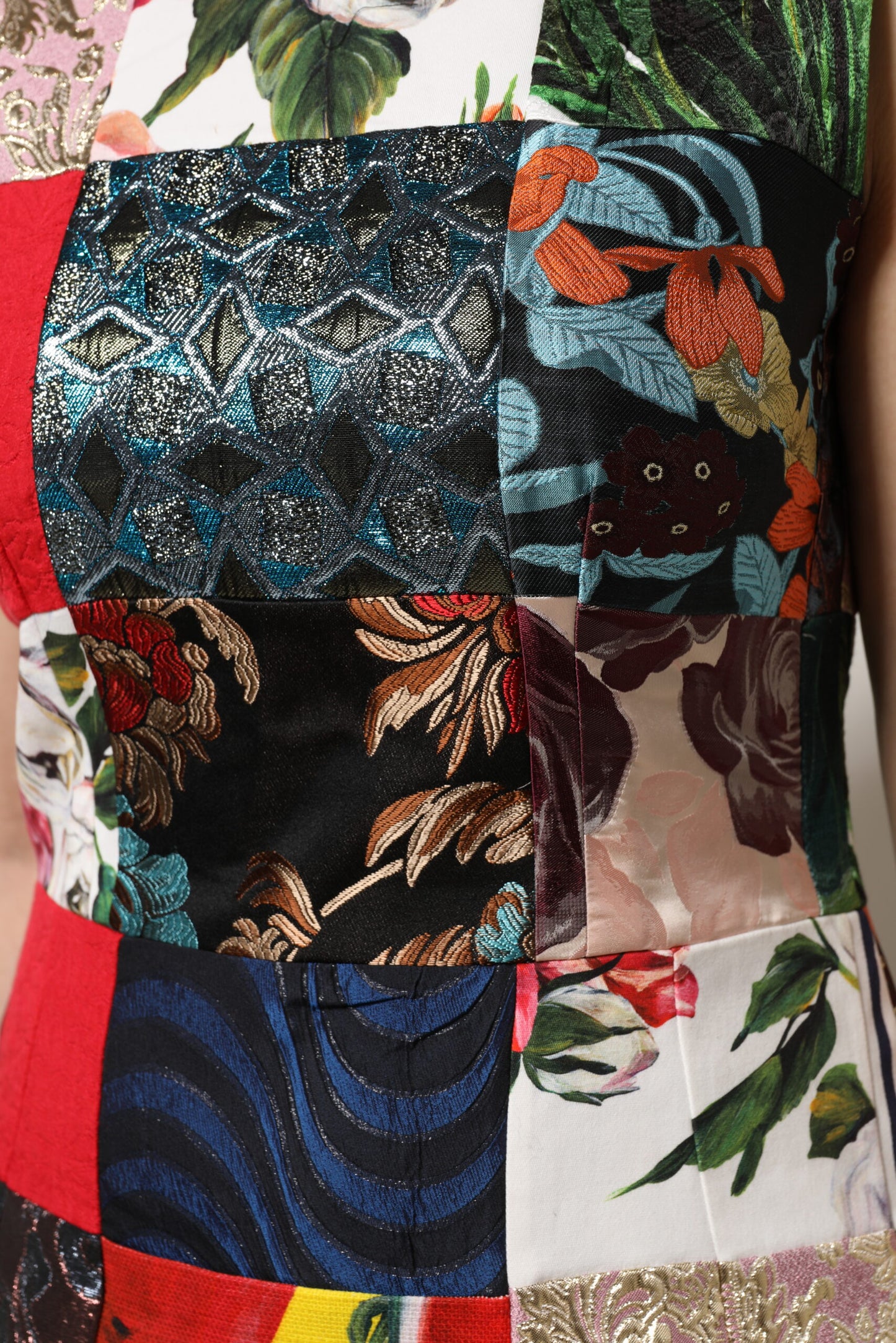 Robe fourreau sans manches patchwork multicolore Dolce & Gabbana