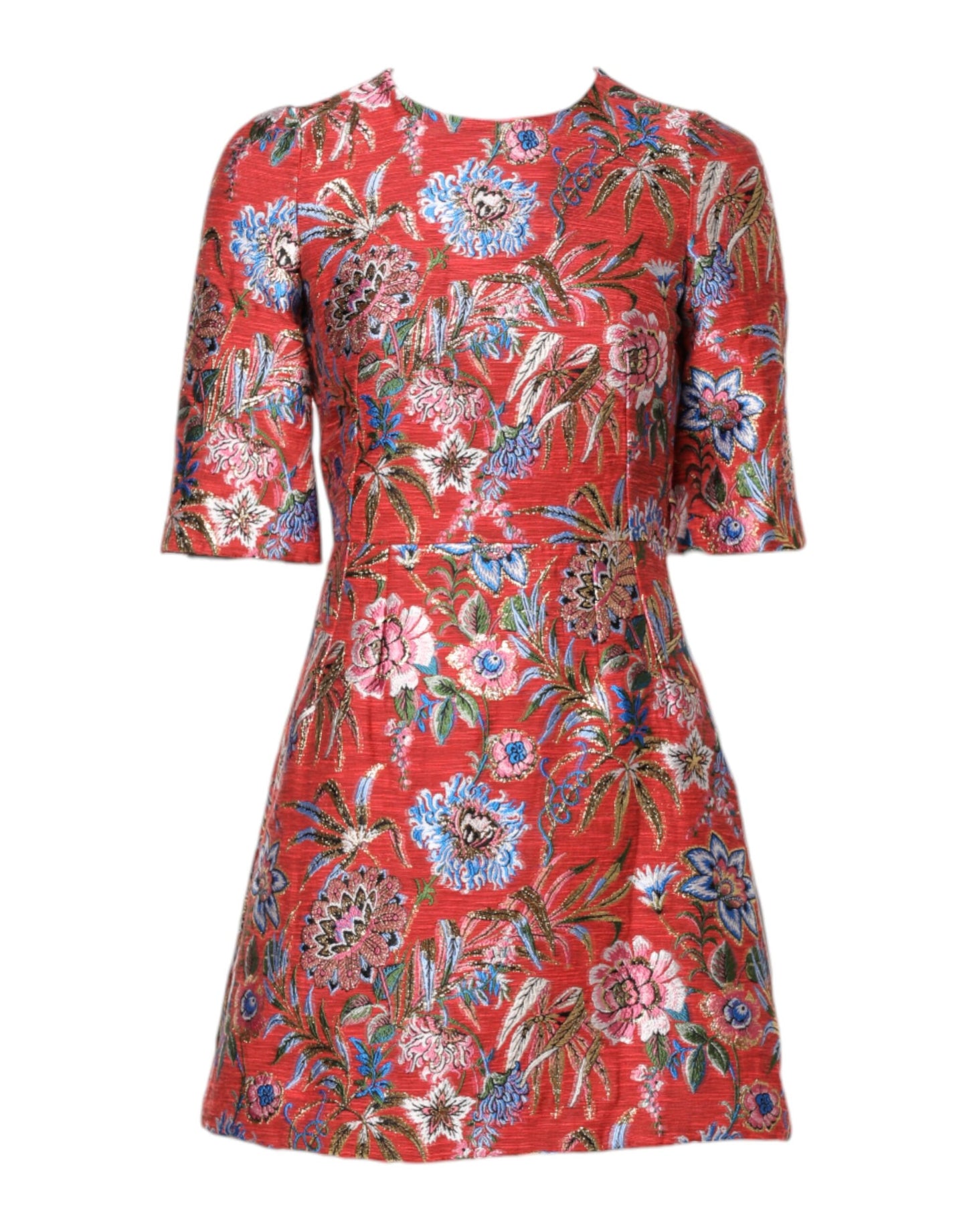 Robe courte trapèze en jacquard fleuri rouge Dolce & Gabbana