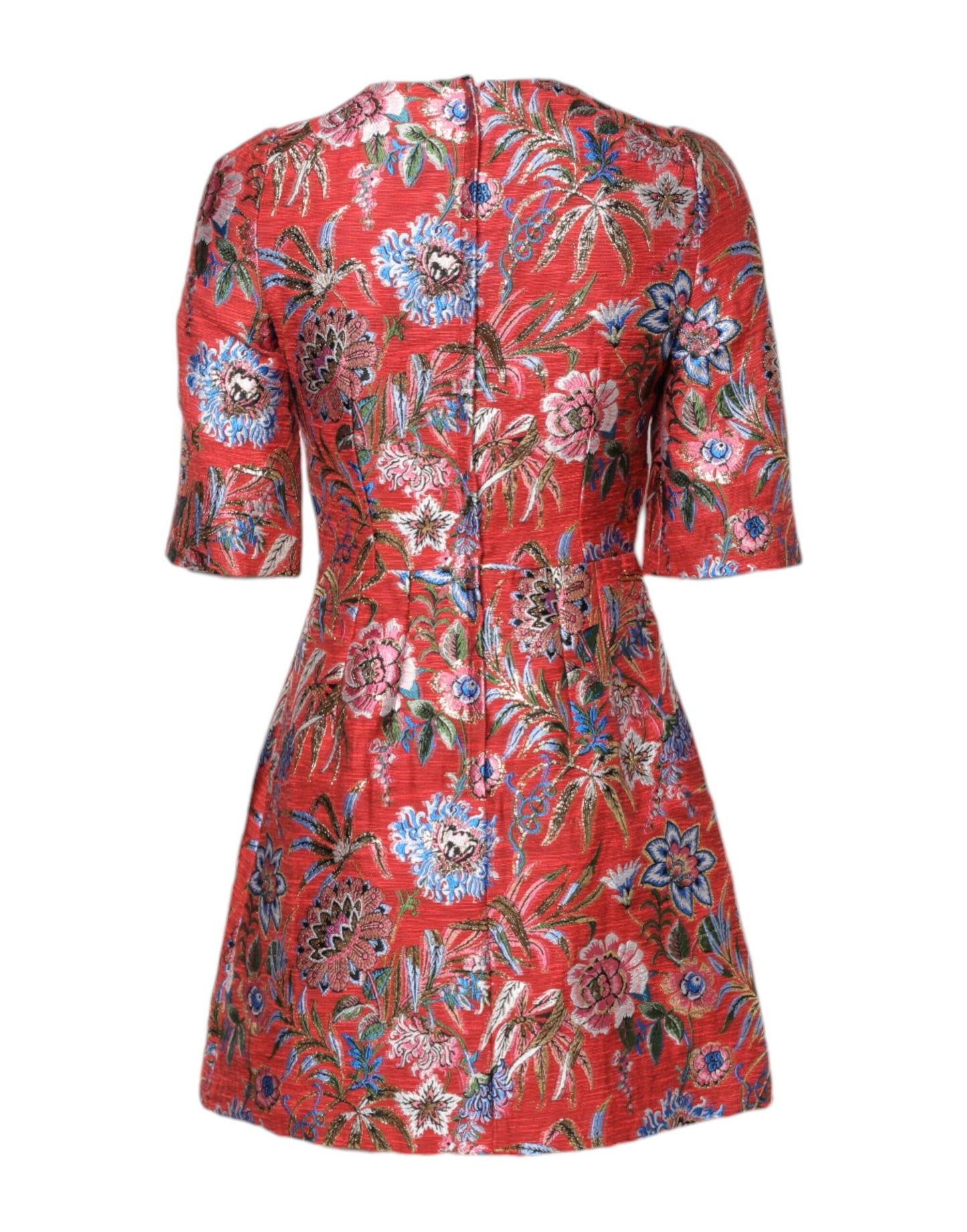 Robe courte trapèze en jacquard fleuri rouge Dolce & Gabbana