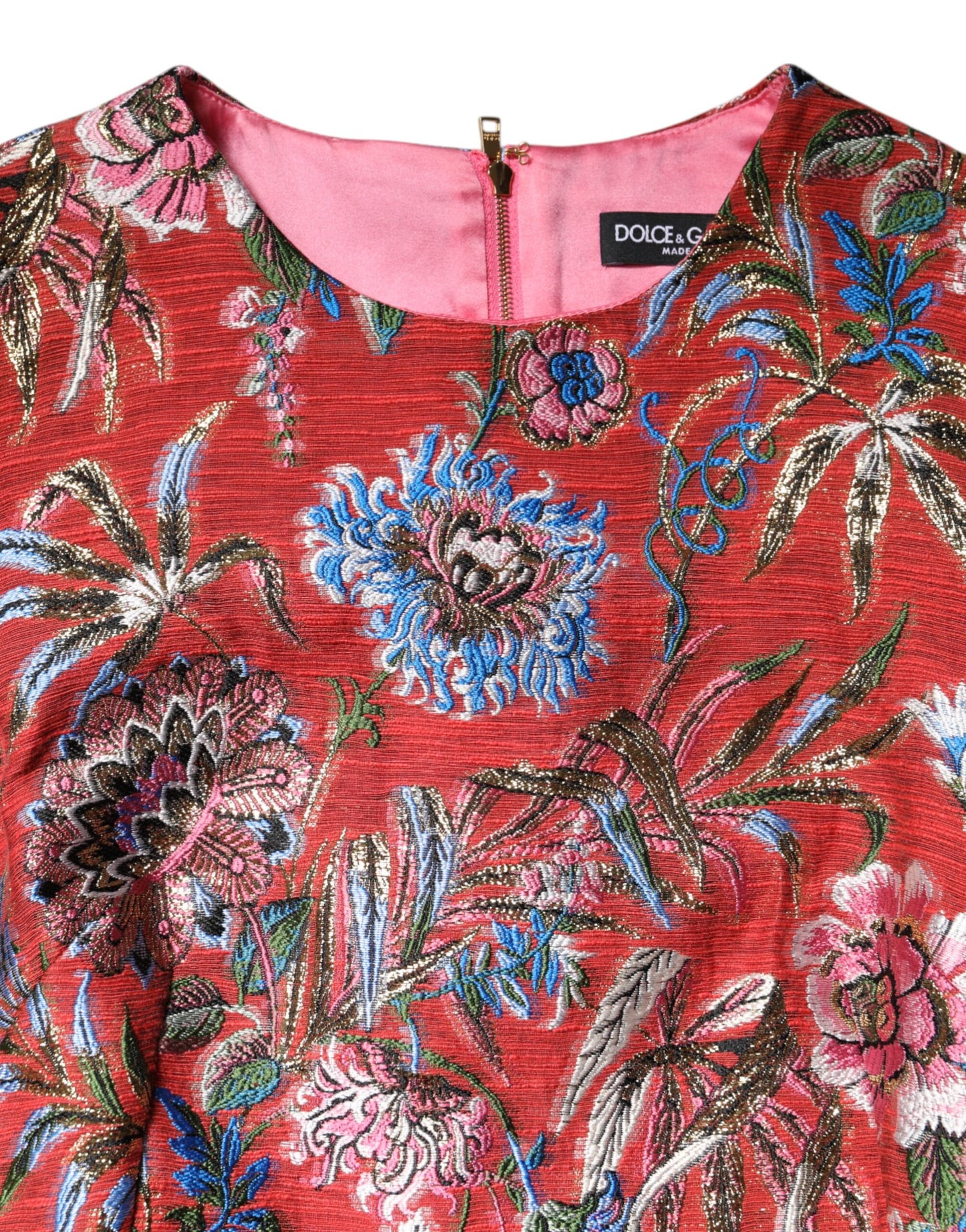 Robe courte trapèze en jacquard fleuri rouge Dolce & Gabbana