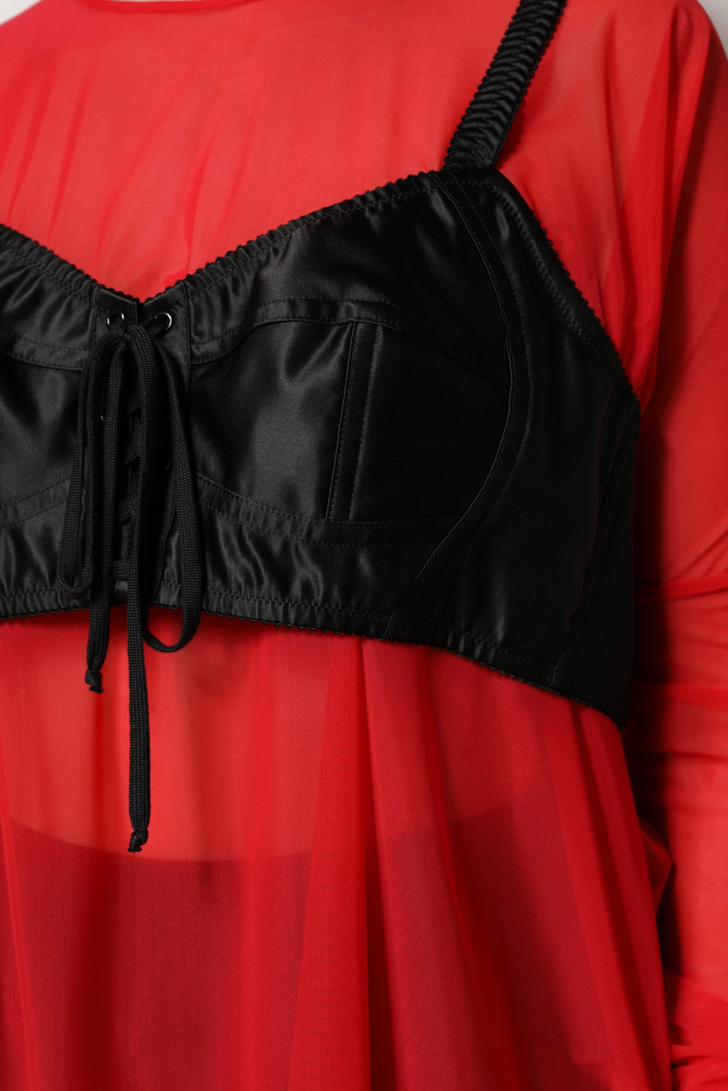 Dolce & Gabbana Red Black Bustier Detailing Long Sleeves Top by Dolce & Gabbana
