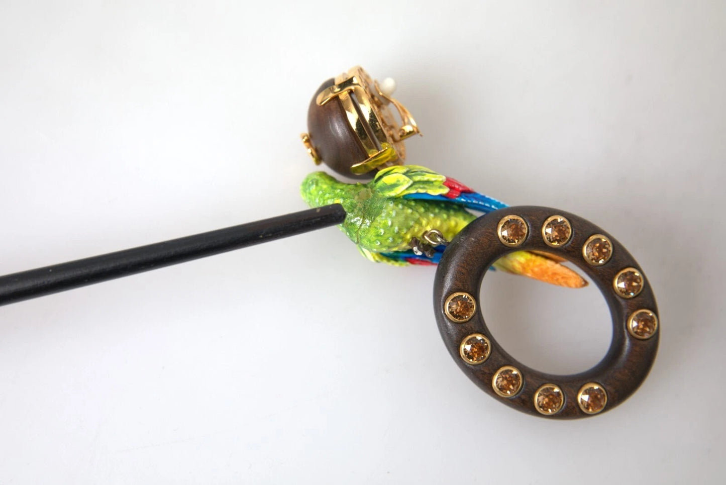 Boucles d'oreilles Dolce & Gabbana en bois de perroquet multicolore, laiton et cristal