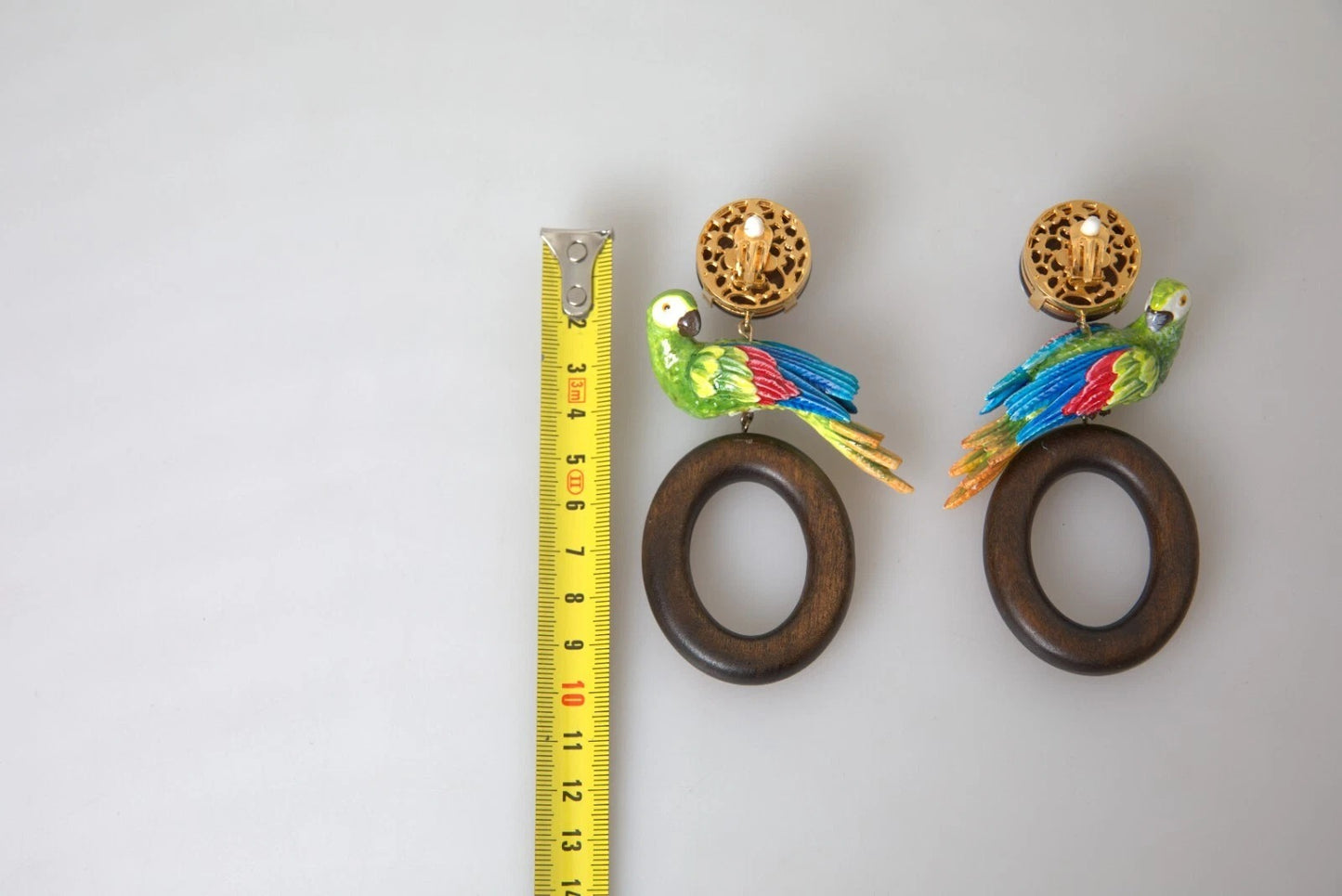 Boucles d'oreilles Dolce & Gabbana en bois de perroquet multicolore, laiton et cristal