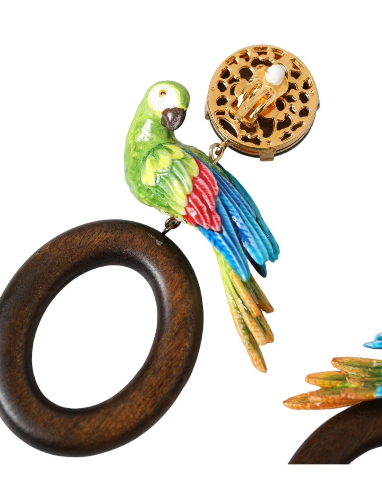 Boucles d'oreilles Dolce & Gabbana en bois de perroquet multicolore, laiton et cristal