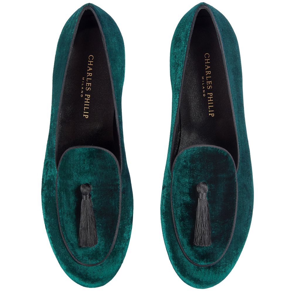 Mocassins en velours vert Charles Philip