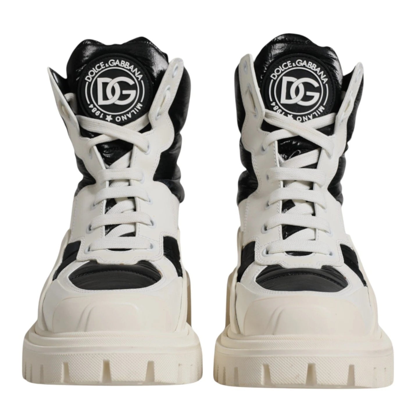 Dolce & Gabbana White Padded Mid Calf Lace Up Boots Shoes by Dolce & Gabbana