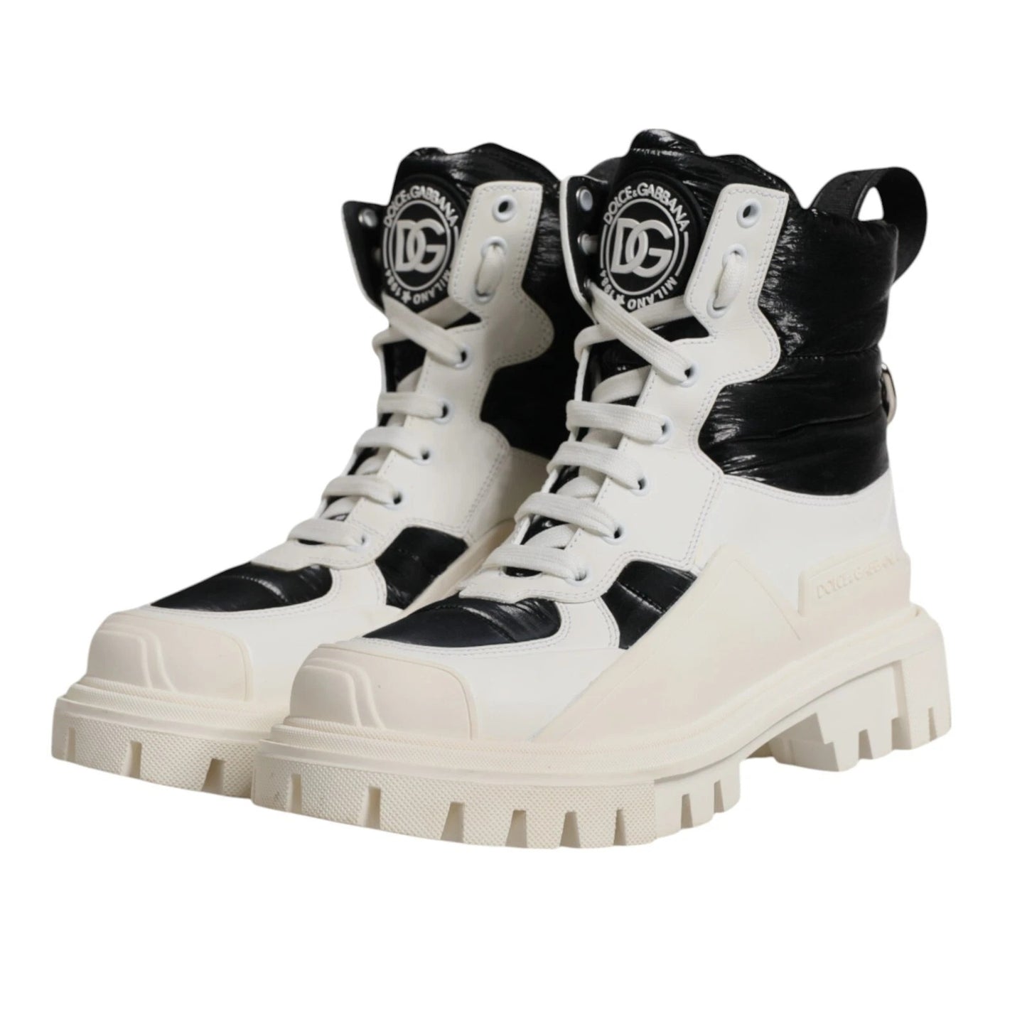 Dolce & Gabbana White Padded Mid Calf Lace Up Boots Shoes by Dolce & Gabbana