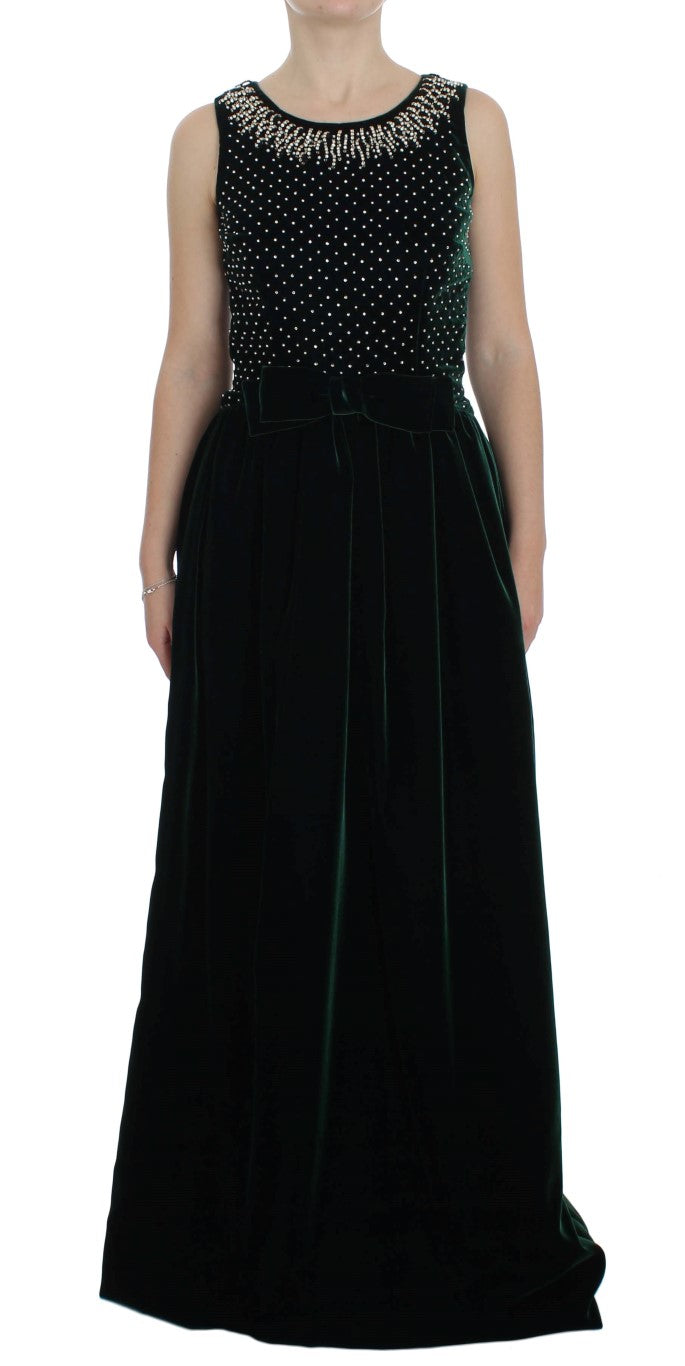 Robe longue en velours émeraude et cristaux Dolce & Gabbana