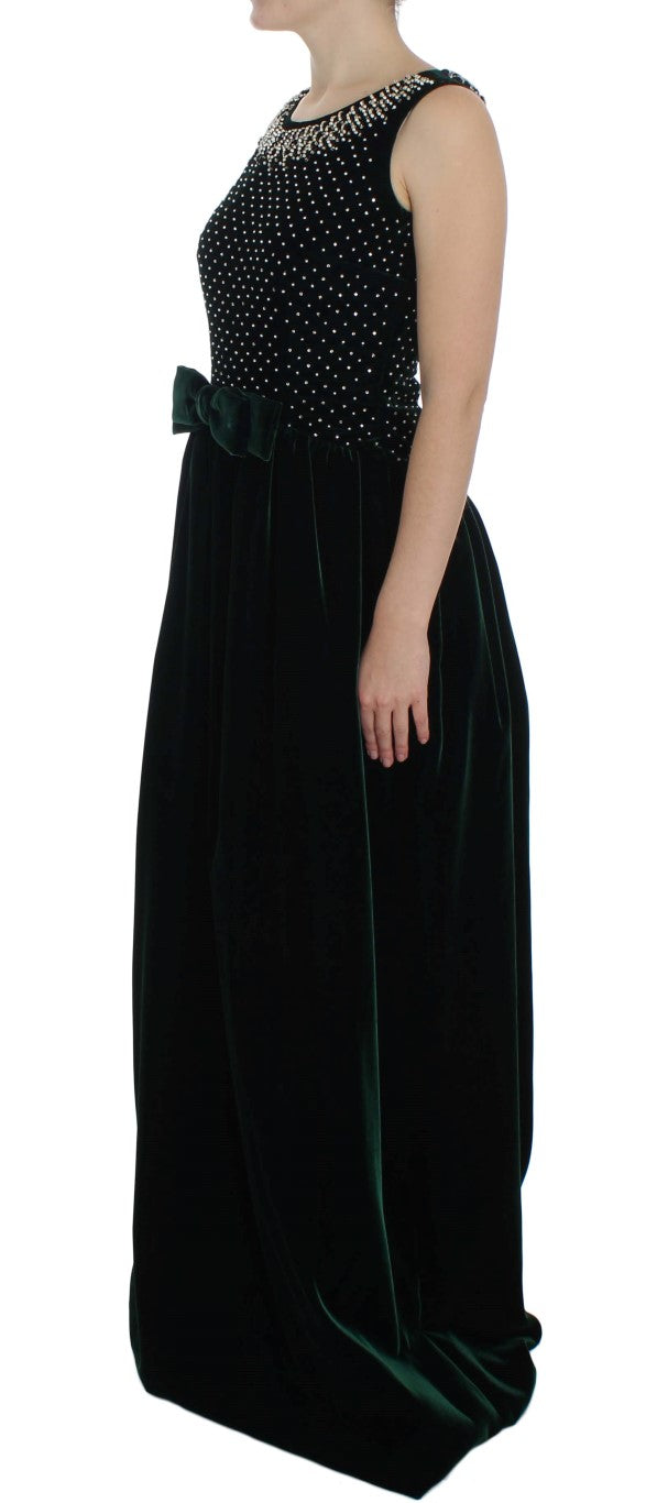 Robe longue en velours émeraude et cristaux Dolce & Gabbana