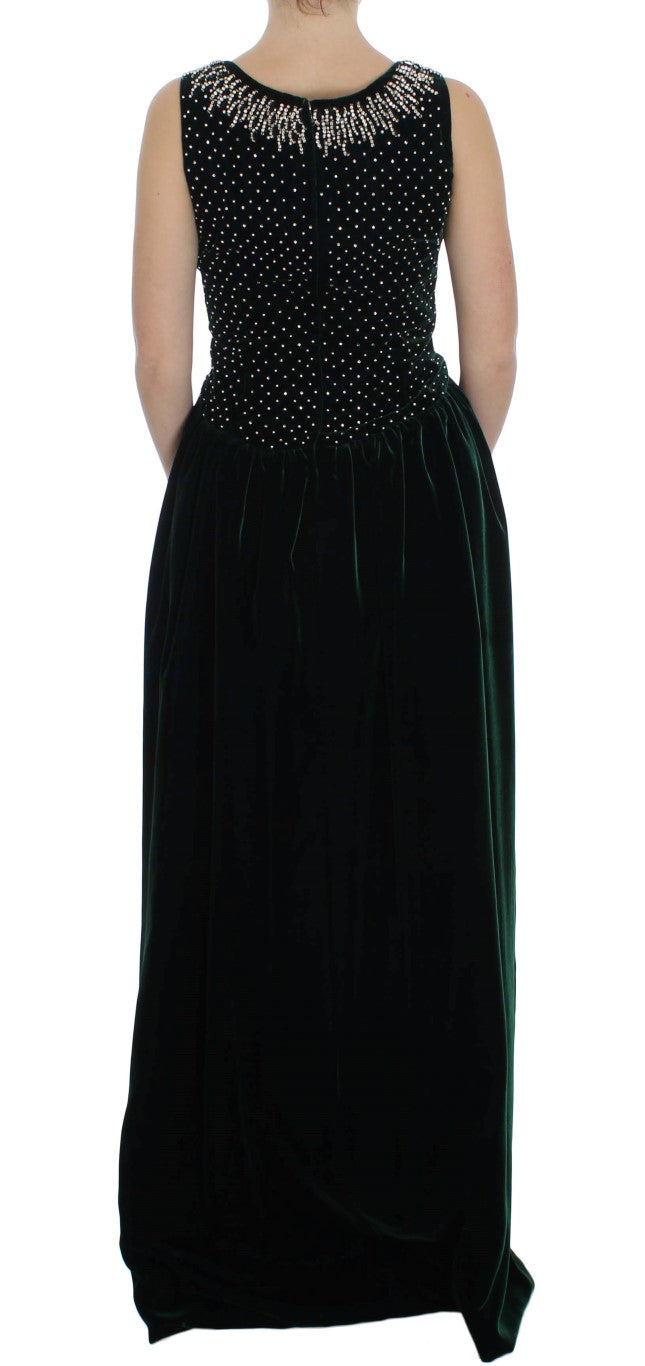 Robe longue en velours émeraude et cristaux Dolce & Gabbana