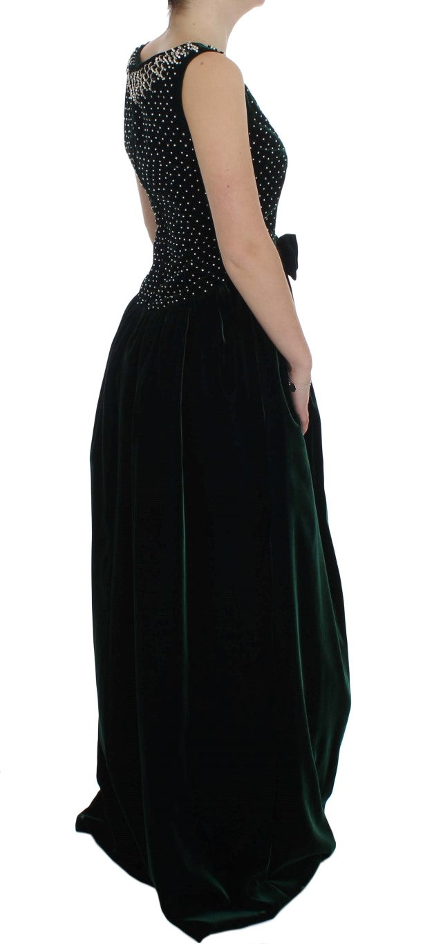 Robe longue en velours émeraude et cristaux Dolce & Gabbana