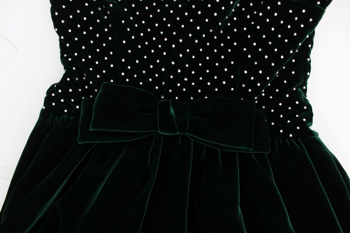 Robe longue en velours émeraude et cristaux Dolce & Gabbana
