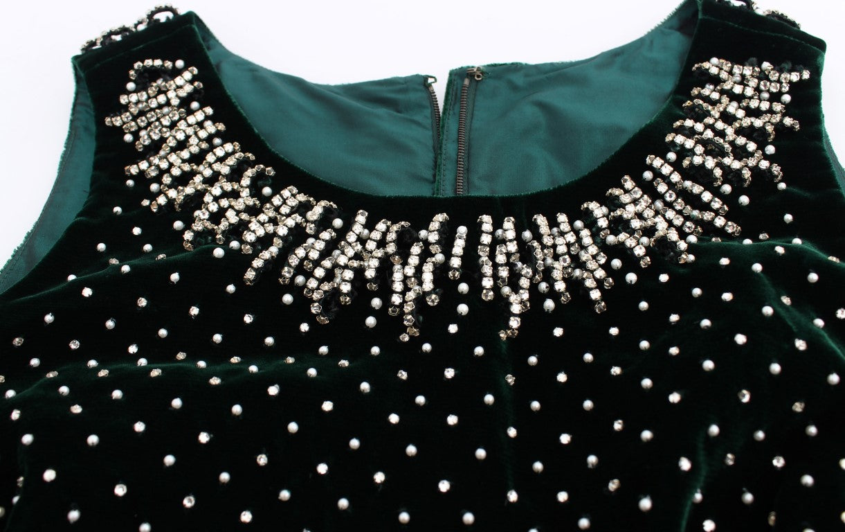 Robe longue en velours émeraude et cristaux Dolce & Gabbana