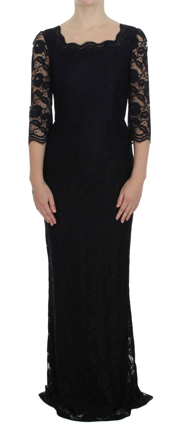 Robe longue élégante en dentelle florale noire Dolce & Gabbana