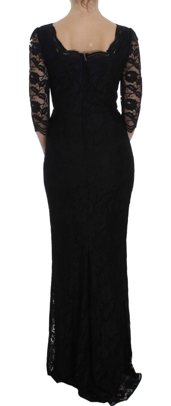 Robe longue élégante en dentelle florale noire Dolce & Gabbana