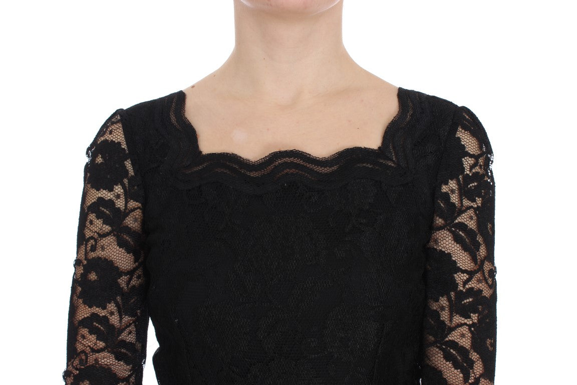 Robe longue élégante en dentelle florale noire Dolce & Gabbana