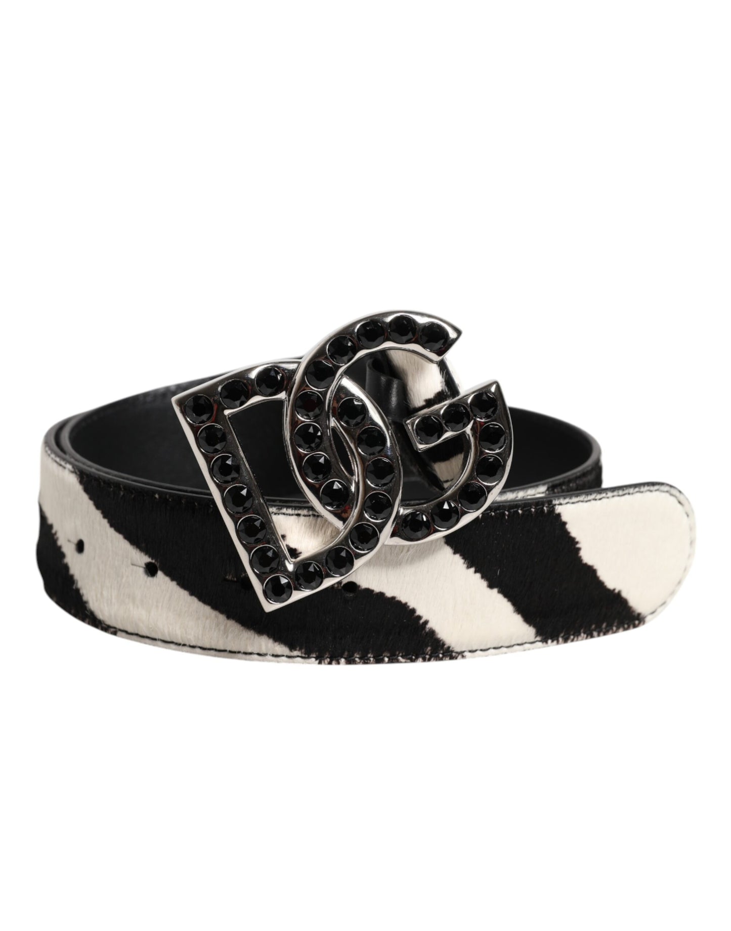 Ceinture Dolce & Gabbana en cuir blanc et noir avec boucle en cristal zèbre DG