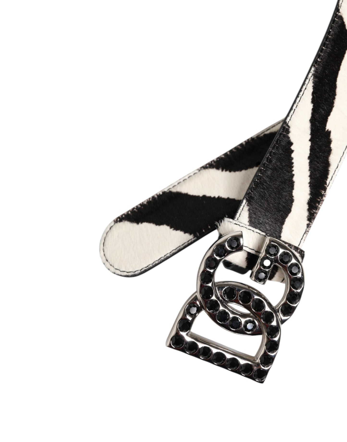 Ceinture Dolce & Gabbana en cuir blanc et noir avec boucle en cristal zèbre DG