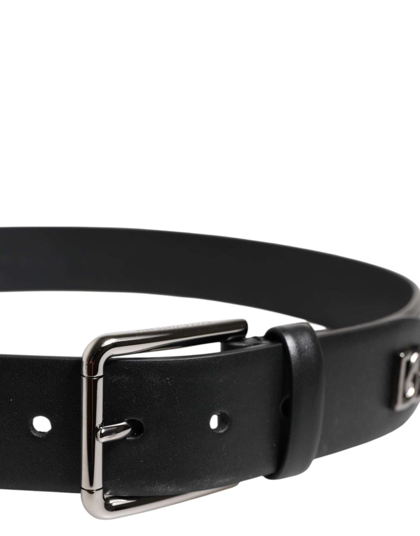 Ceinture Dolce & Gabbana en cuir de veau noir avec boucle argentée cloutée