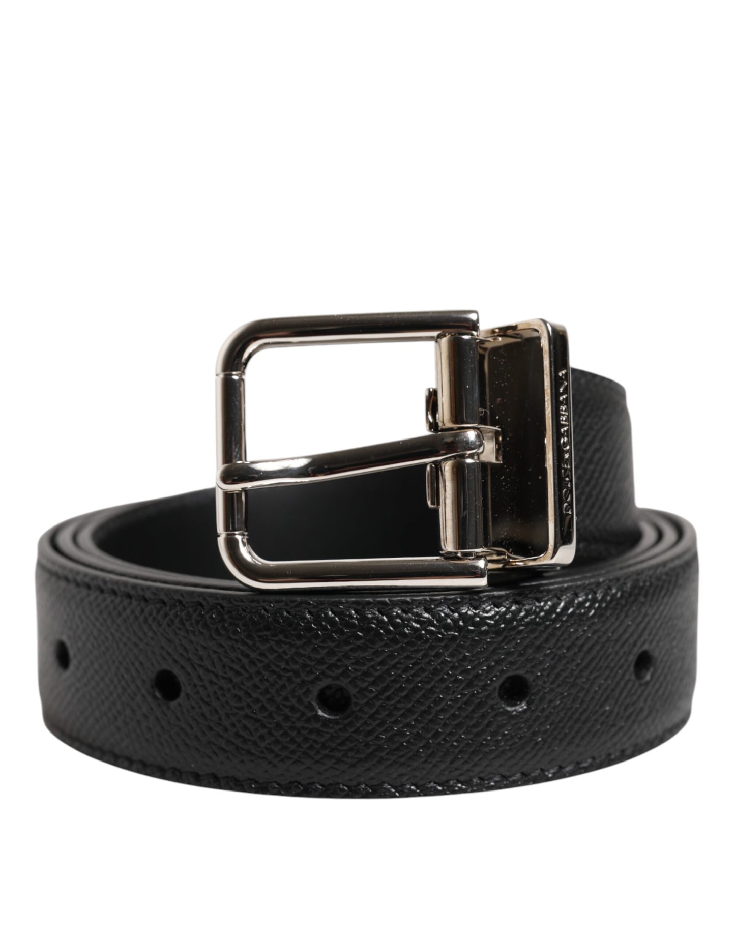 Ceinture Dolce & Gabbana en cuir de veau noir avec boucle en métal argenté