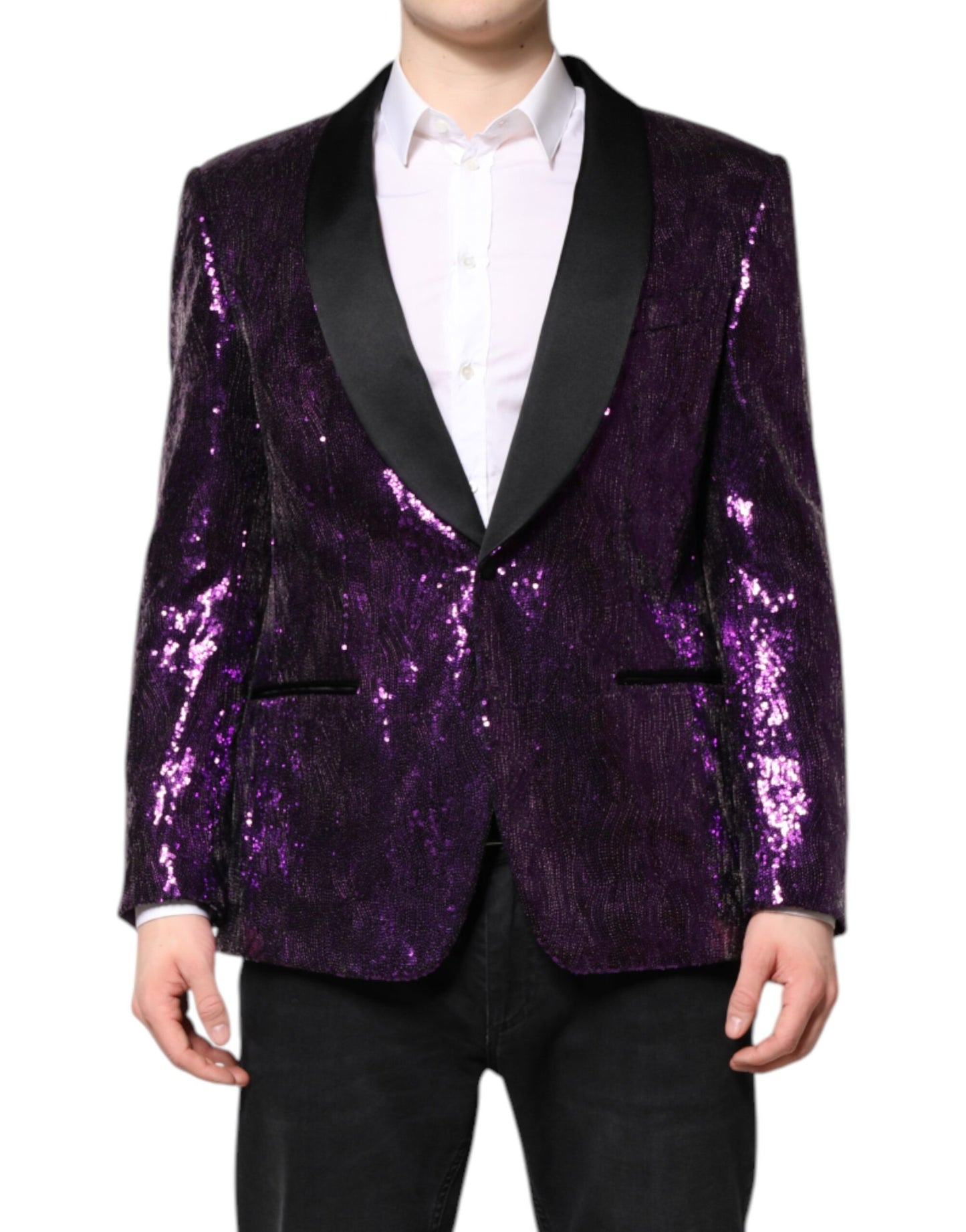 Dolce & Gabbana Veste manteau violette à paillettes SICILIA