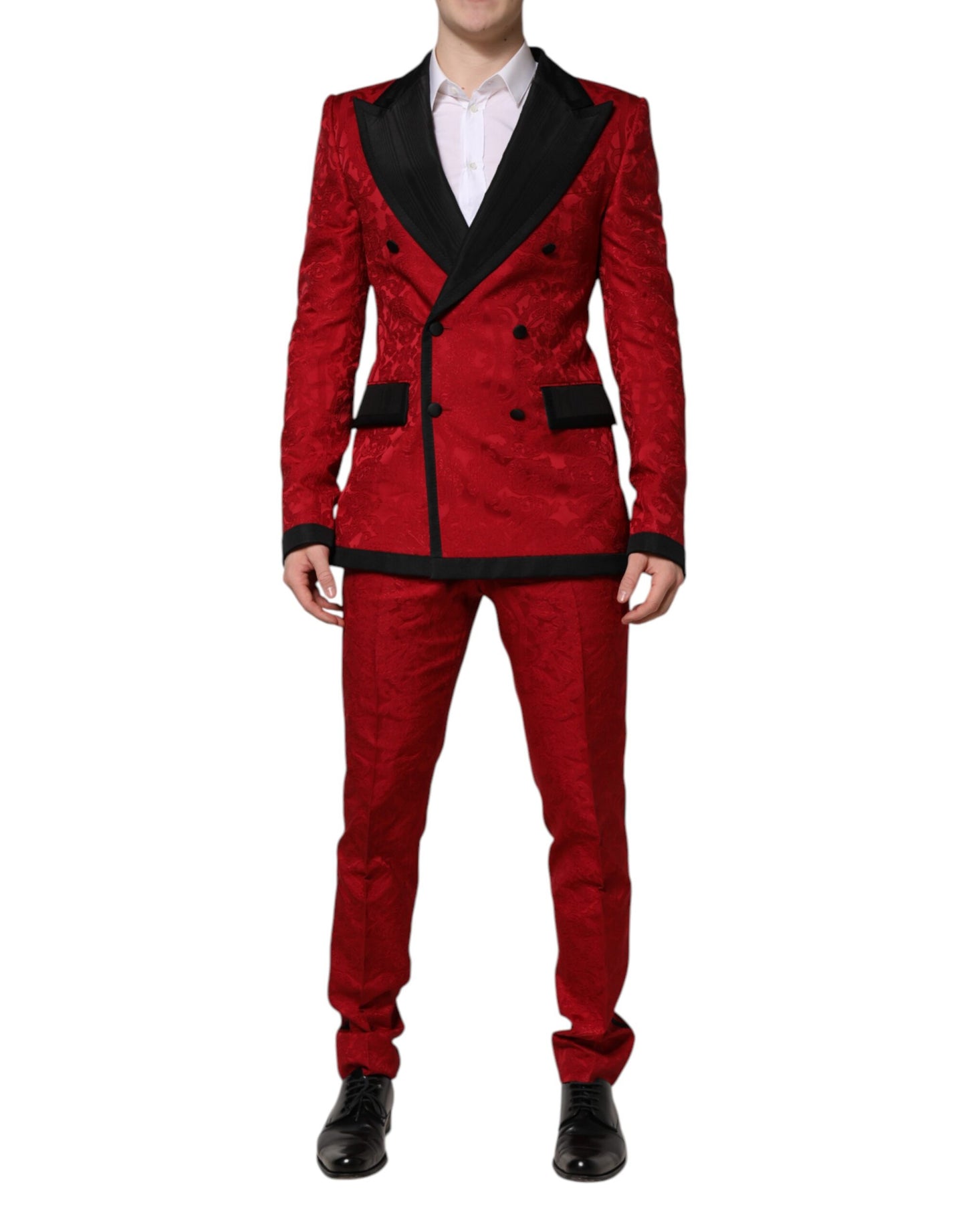 Costume croisé 2 pièces Dolce & Gabbana en jacquard floral rouge