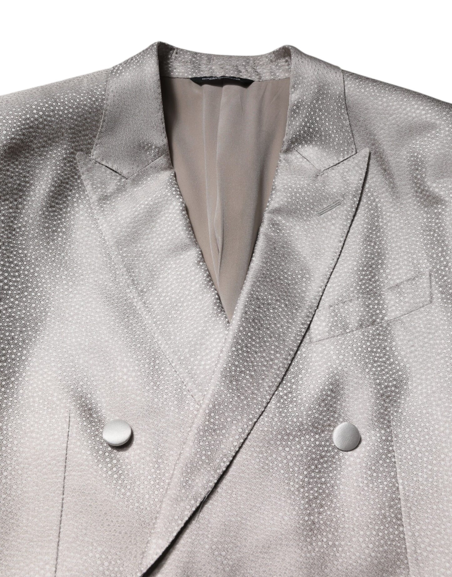 Costume 2 pièces Dolce & Gabbana en soie jacquard gris clair à pois