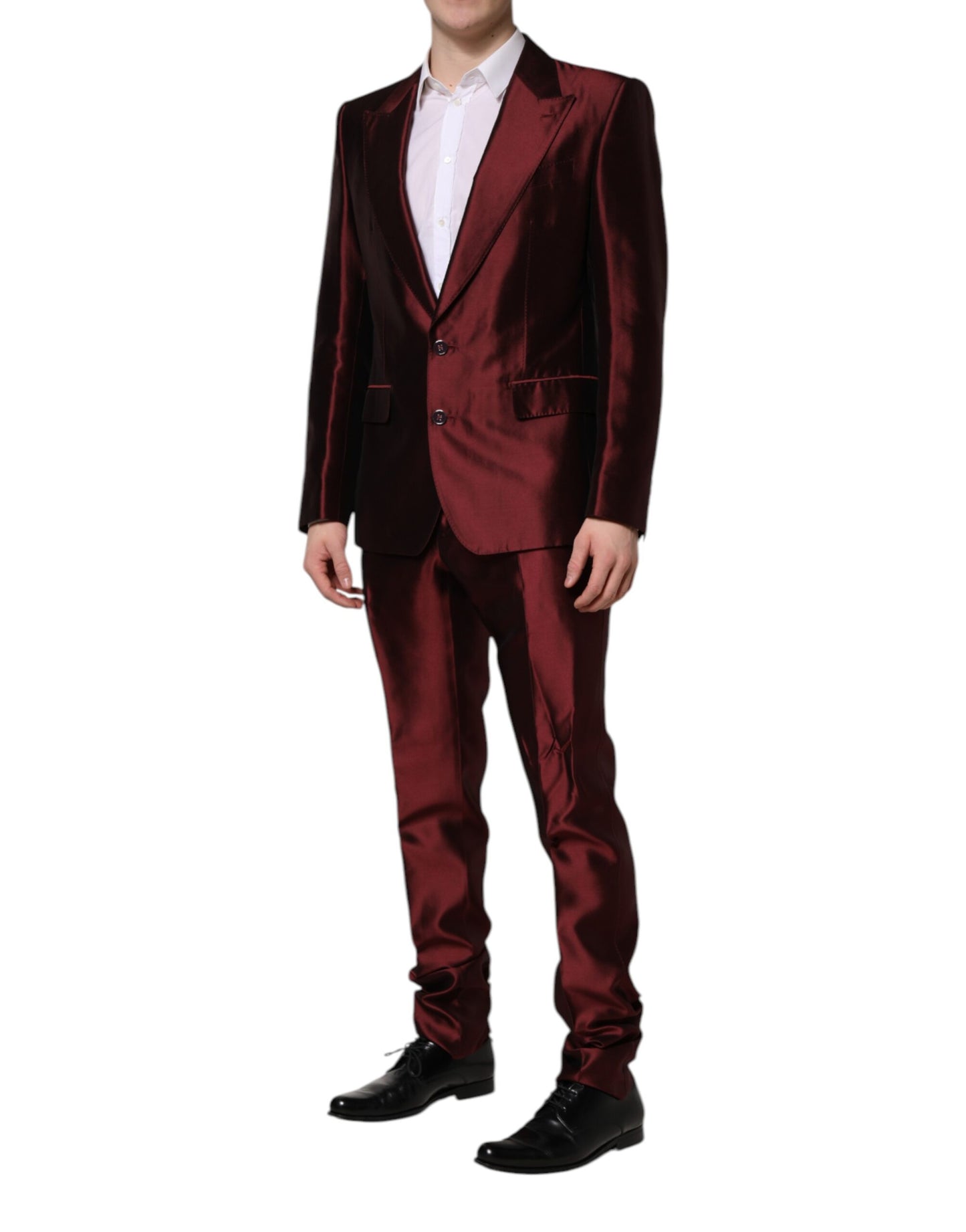 Costume 2 pièces simple boutonnage en soie bordeaux Dolce & Gabbana
