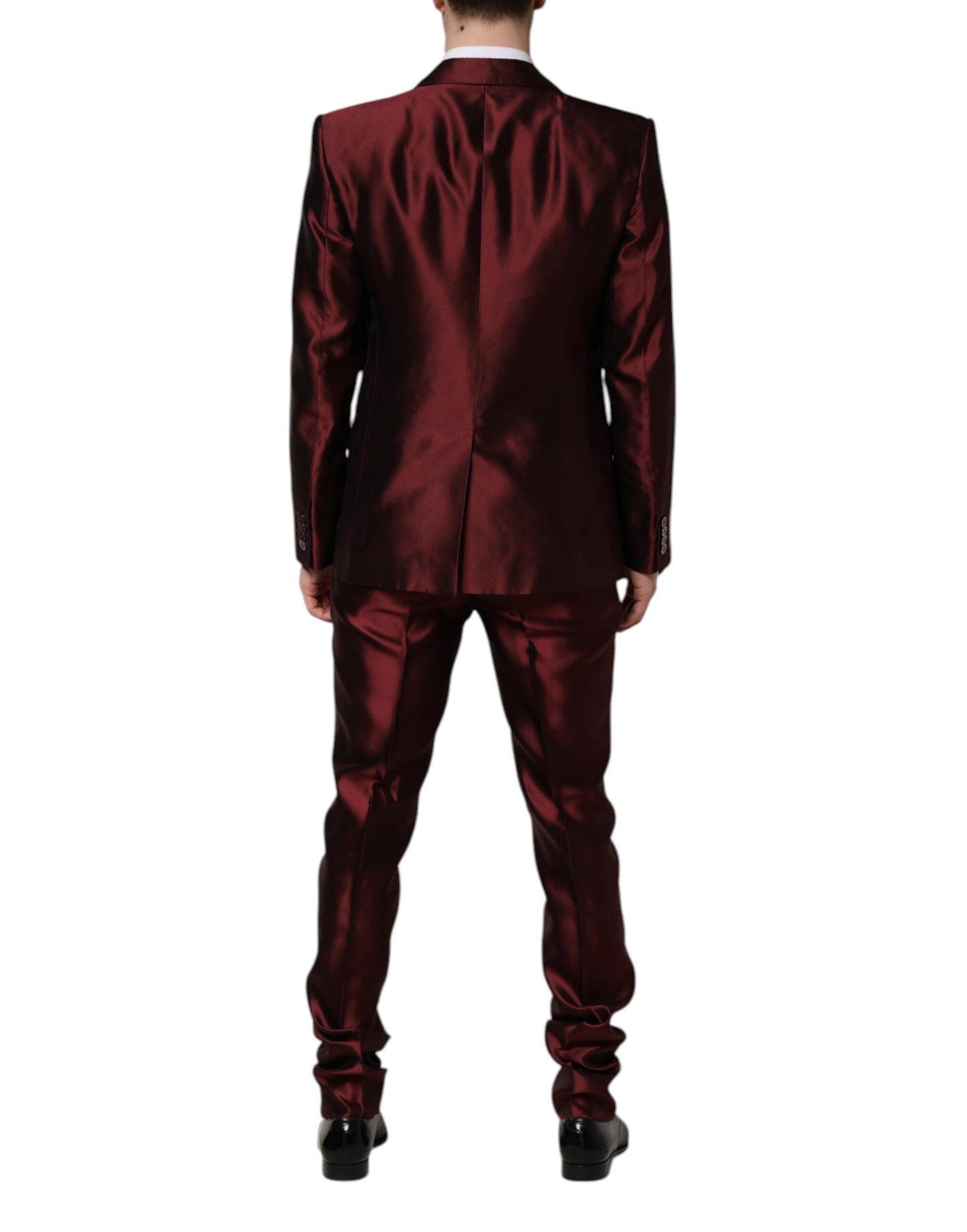 Costume 2 pièces simple boutonnage en soie bordeaux Dolce & Gabbana