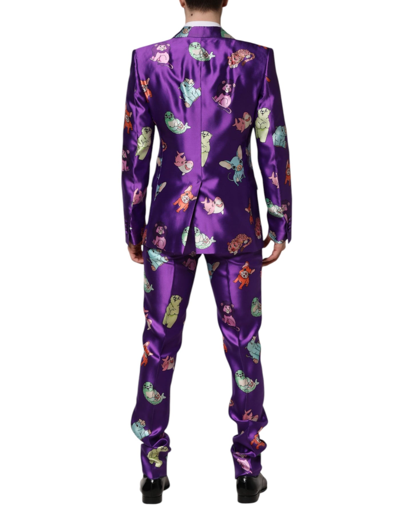 Costume 3 pièces Dolce & Gabbana en soie violette à imprimé animal