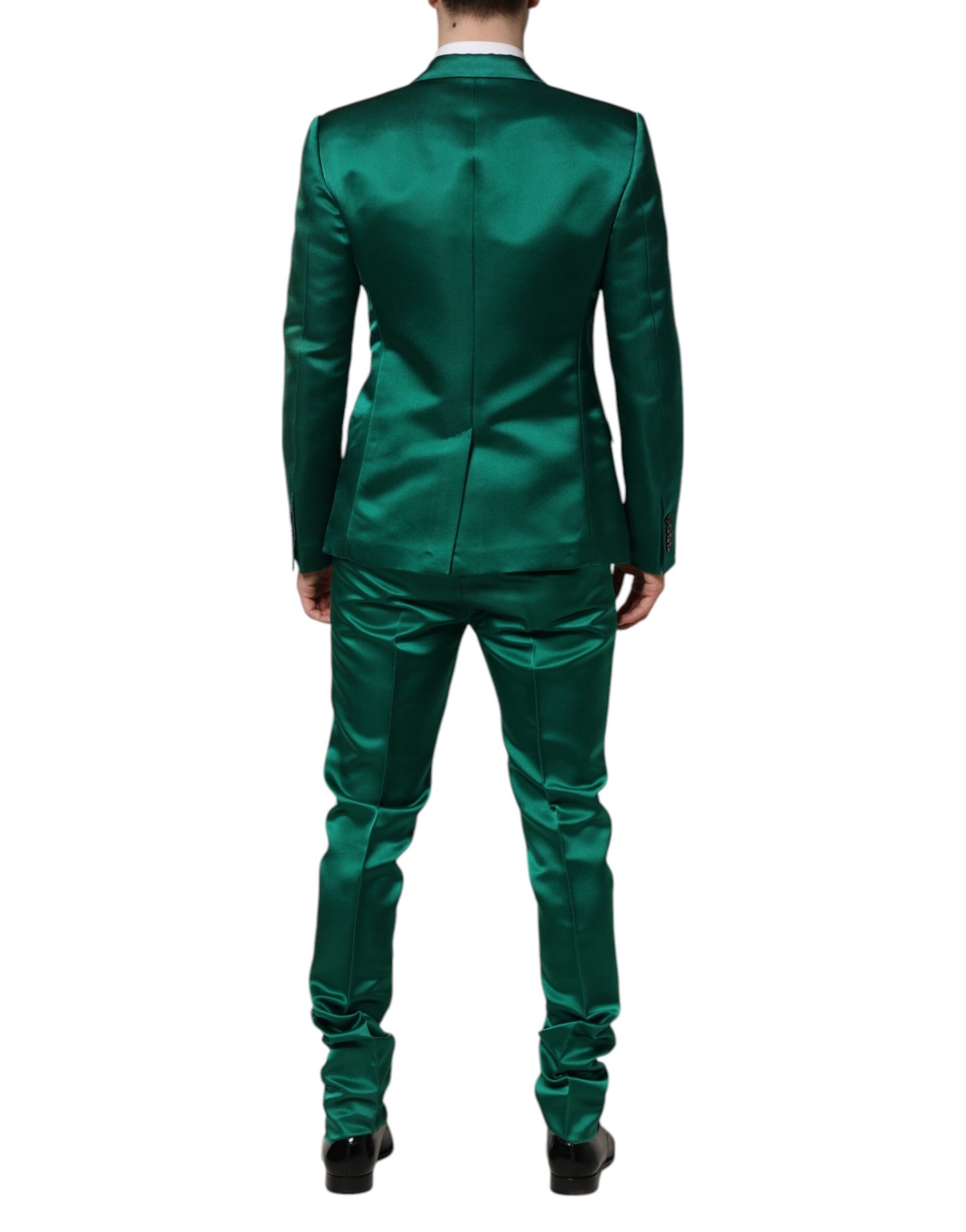 Costume 3 pièces en soie verte Dolce & Gabbana à boutonnage simple