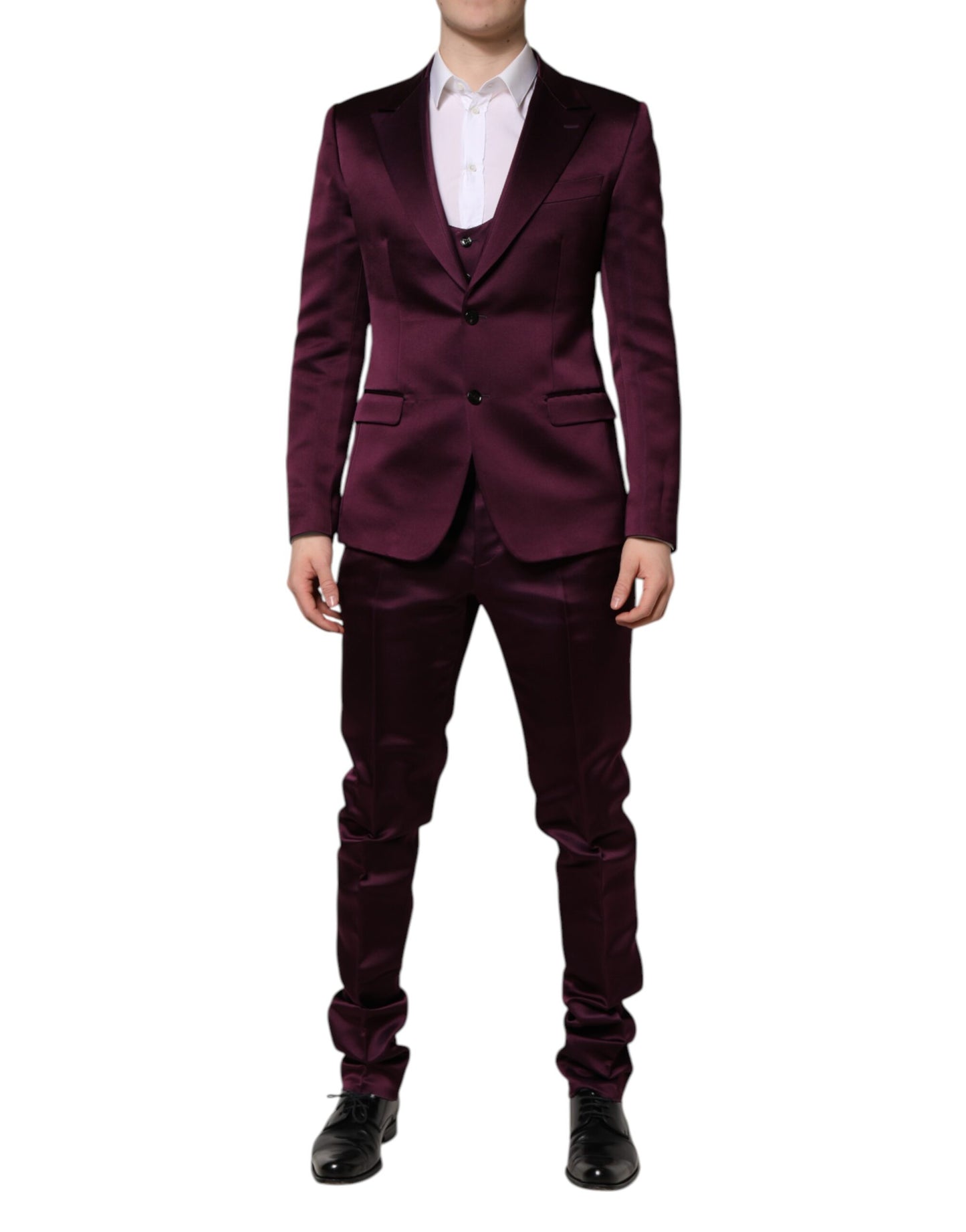Costume 3 pièces en soie violet foncé Dolce & Gabbana à boutonnage simple