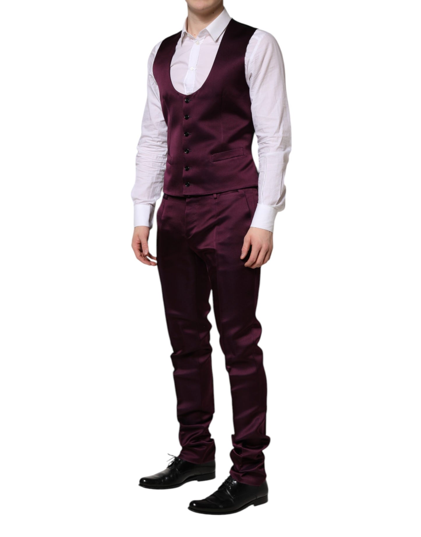 Costume 3 pièces en soie violet foncé Dolce & Gabbana à boutonnage simple