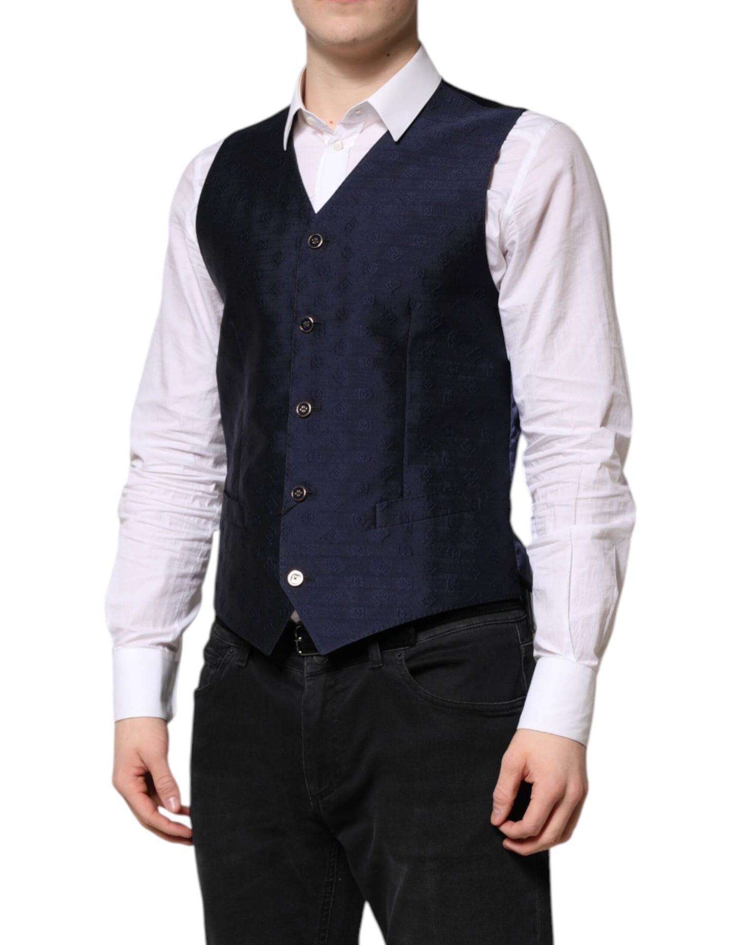 Gilet habillé en laine bleu foncé avec logo Dolce & Gabbana pour homme
