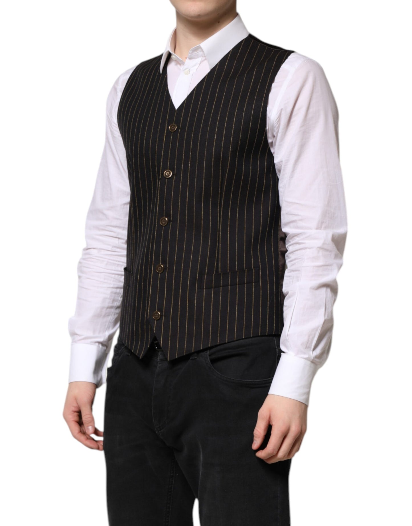 Gilet habillé en laine à rayures noires Dolce & Gabbana pour homme