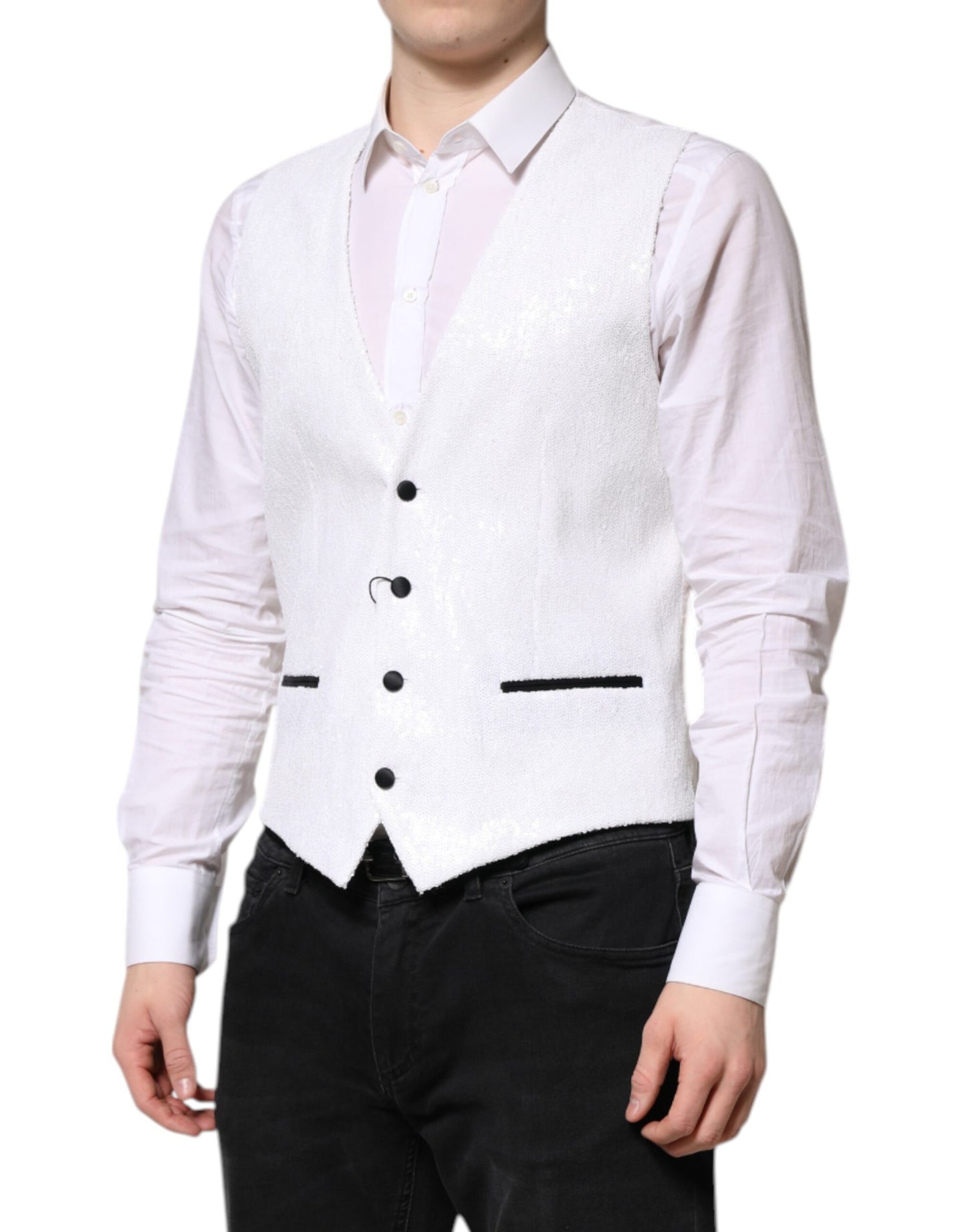 Dolce & Gabbana Robe blanche à paillettes Gilet formel Gilet