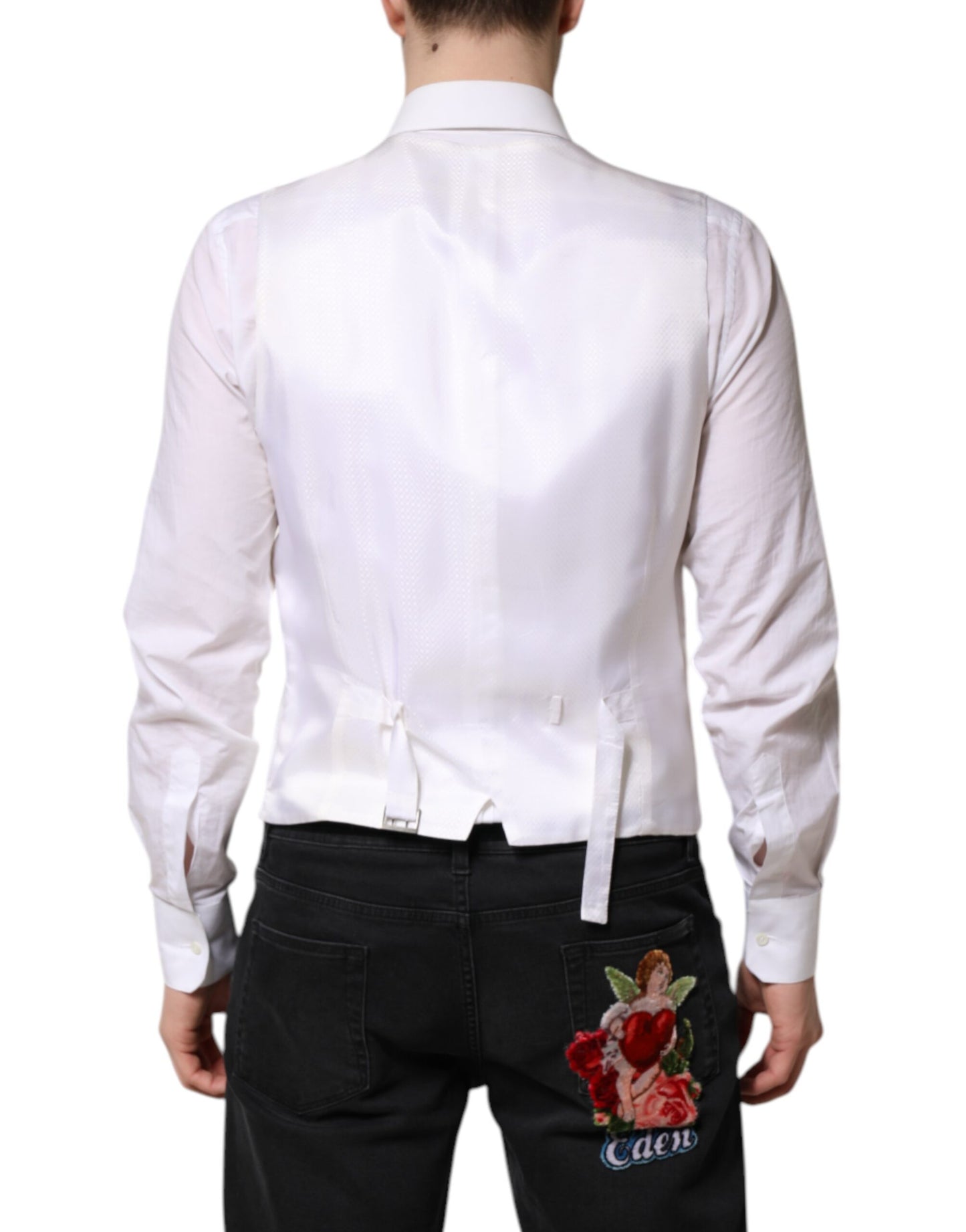 Dolce & Gabbana Robe blanche à paillettes Gilet formel Gilet