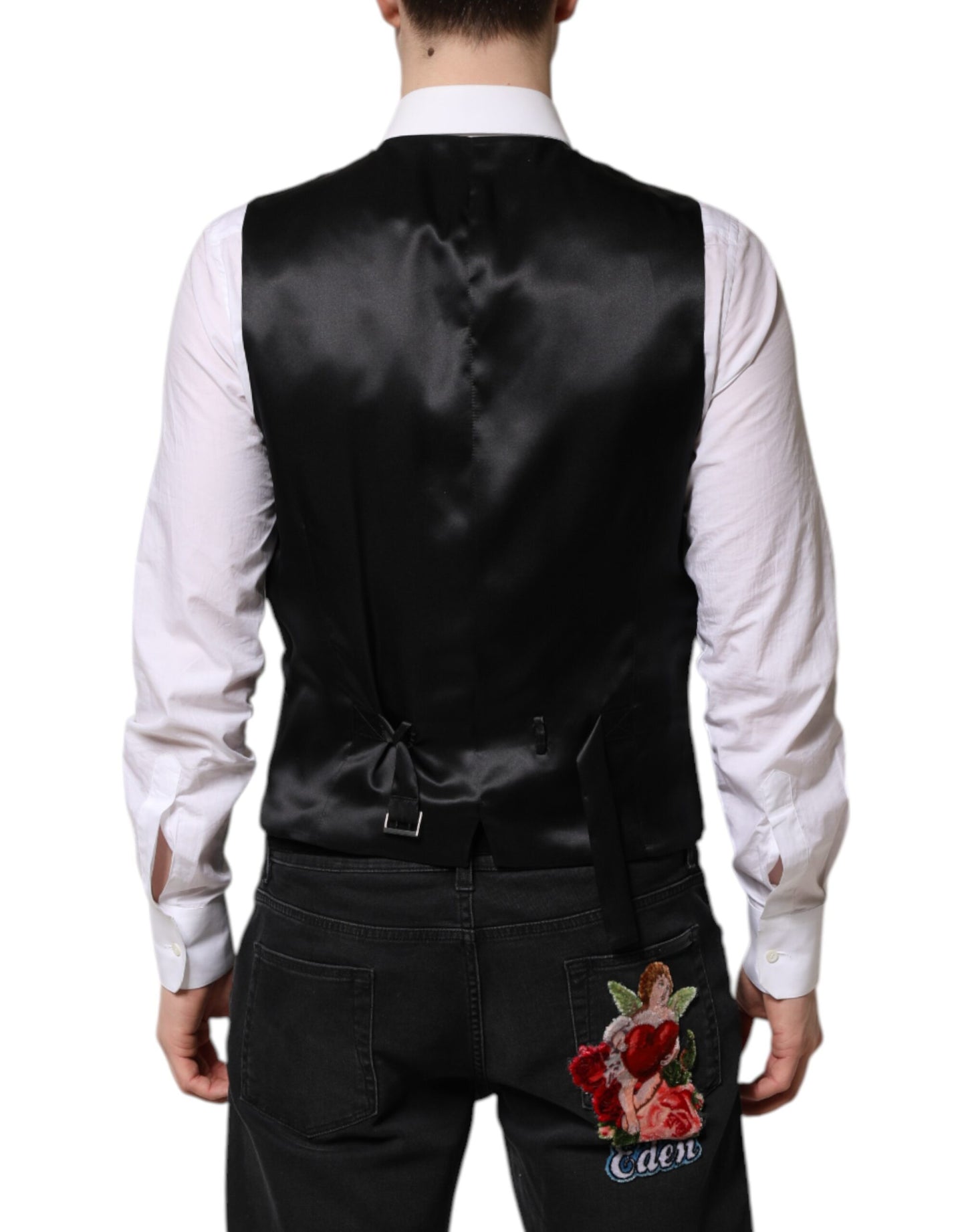Gilet habillé en jacquard noir et or Dolce & Gabbana pour homme