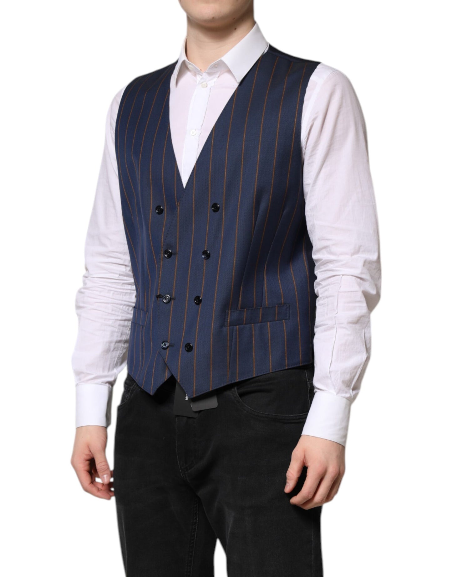 Gilet habillé en laine à rayures bleues Dolce & Gabbana pour homme