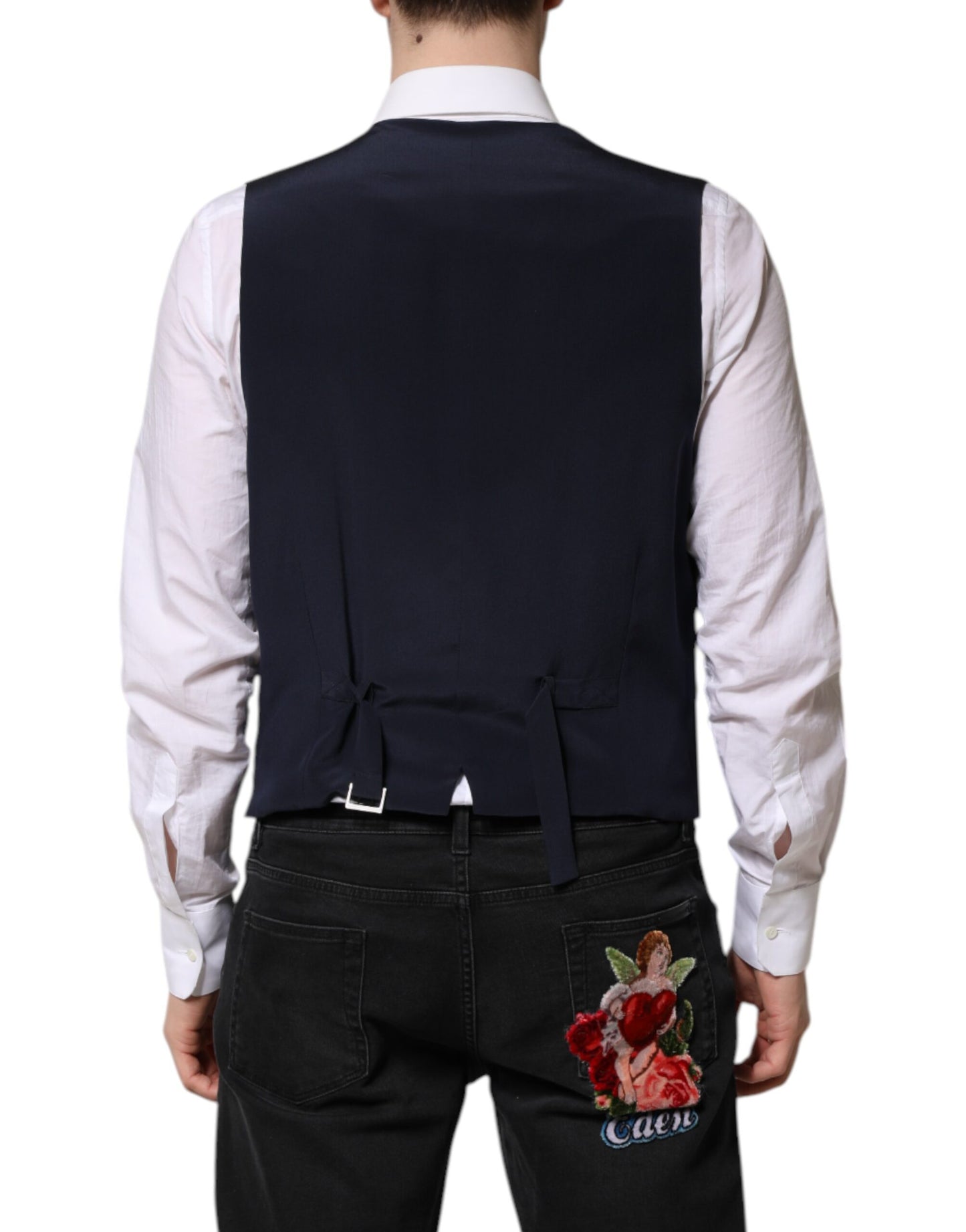 Gilet habillé en laine à rayures bleues Dolce & Gabbana pour homme