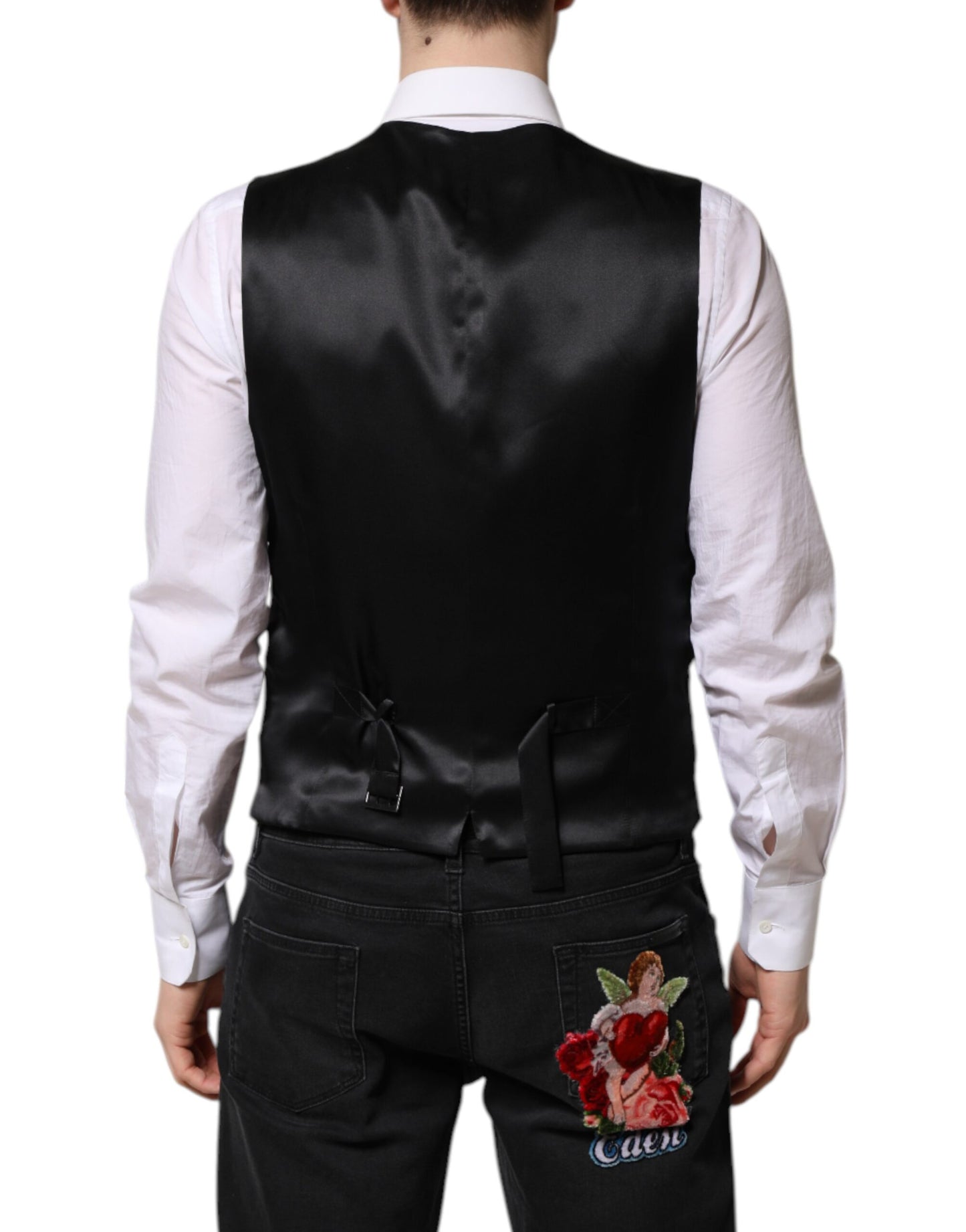 Gilet de costume en satin à fleurs roses Dolce & Gabbana pour homme