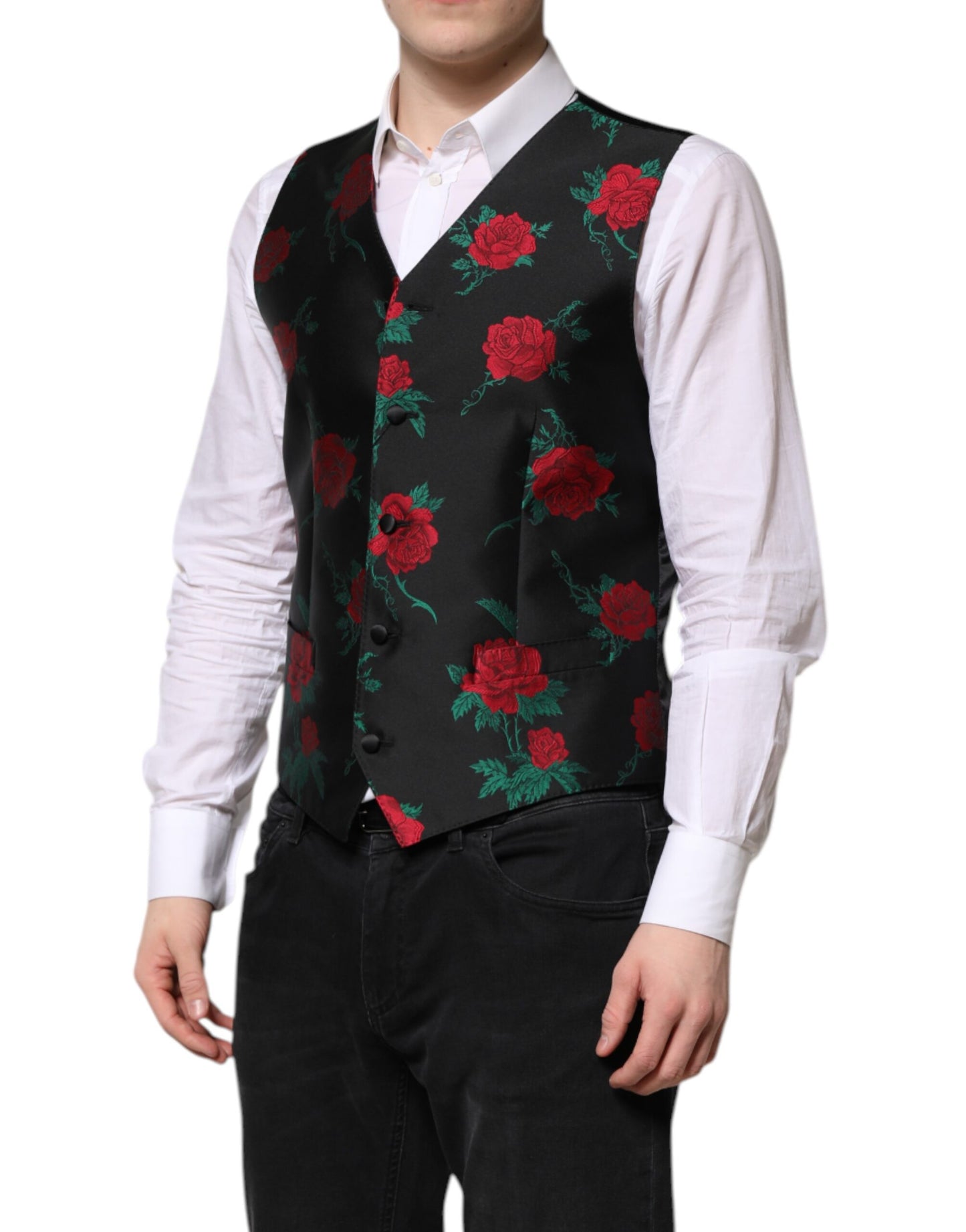 Gilet habillé en brocart floral rouge Dolce & Gabbana pour homme