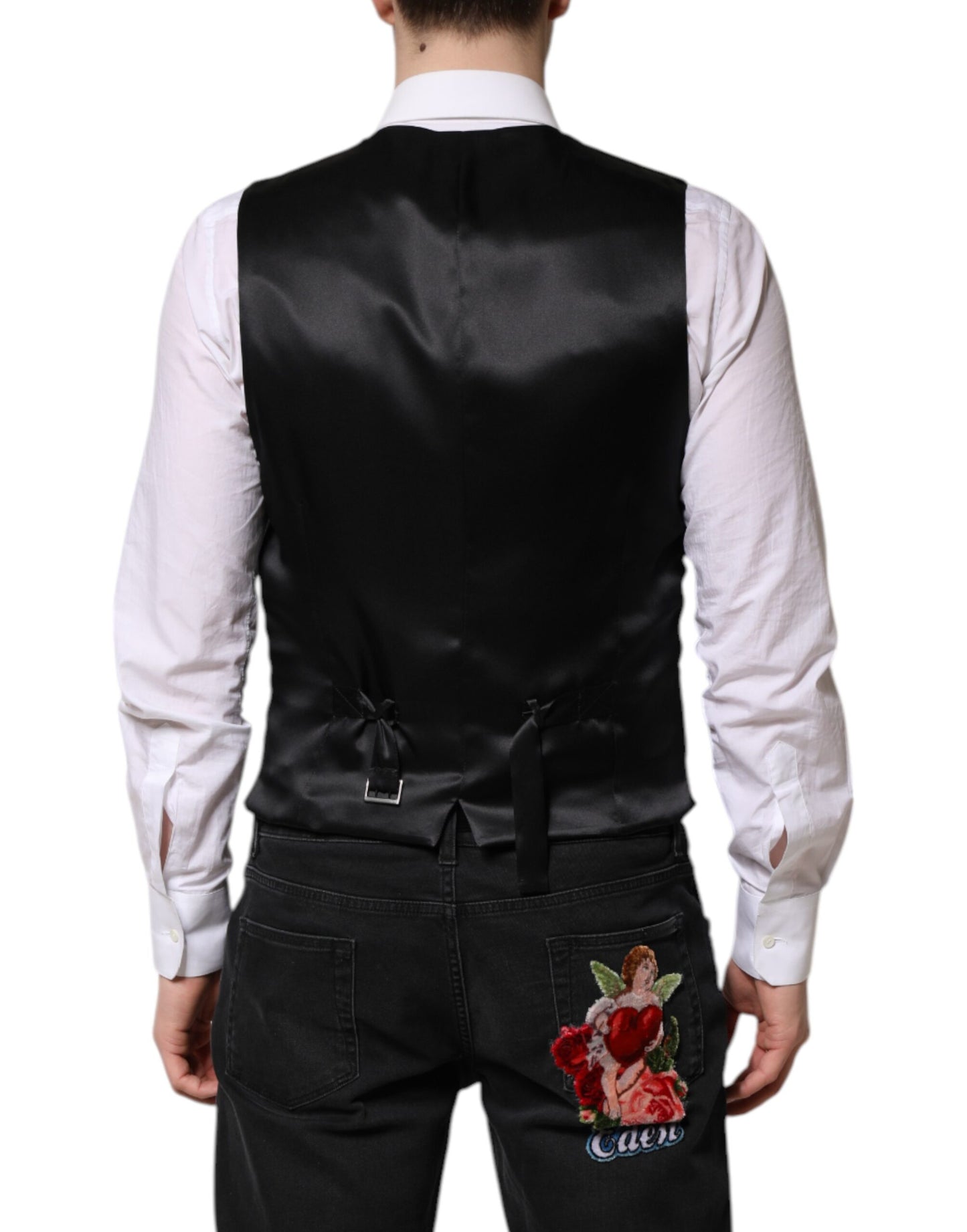 Gilet habillé en brocart floral rouge Dolce & Gabbana pour homme