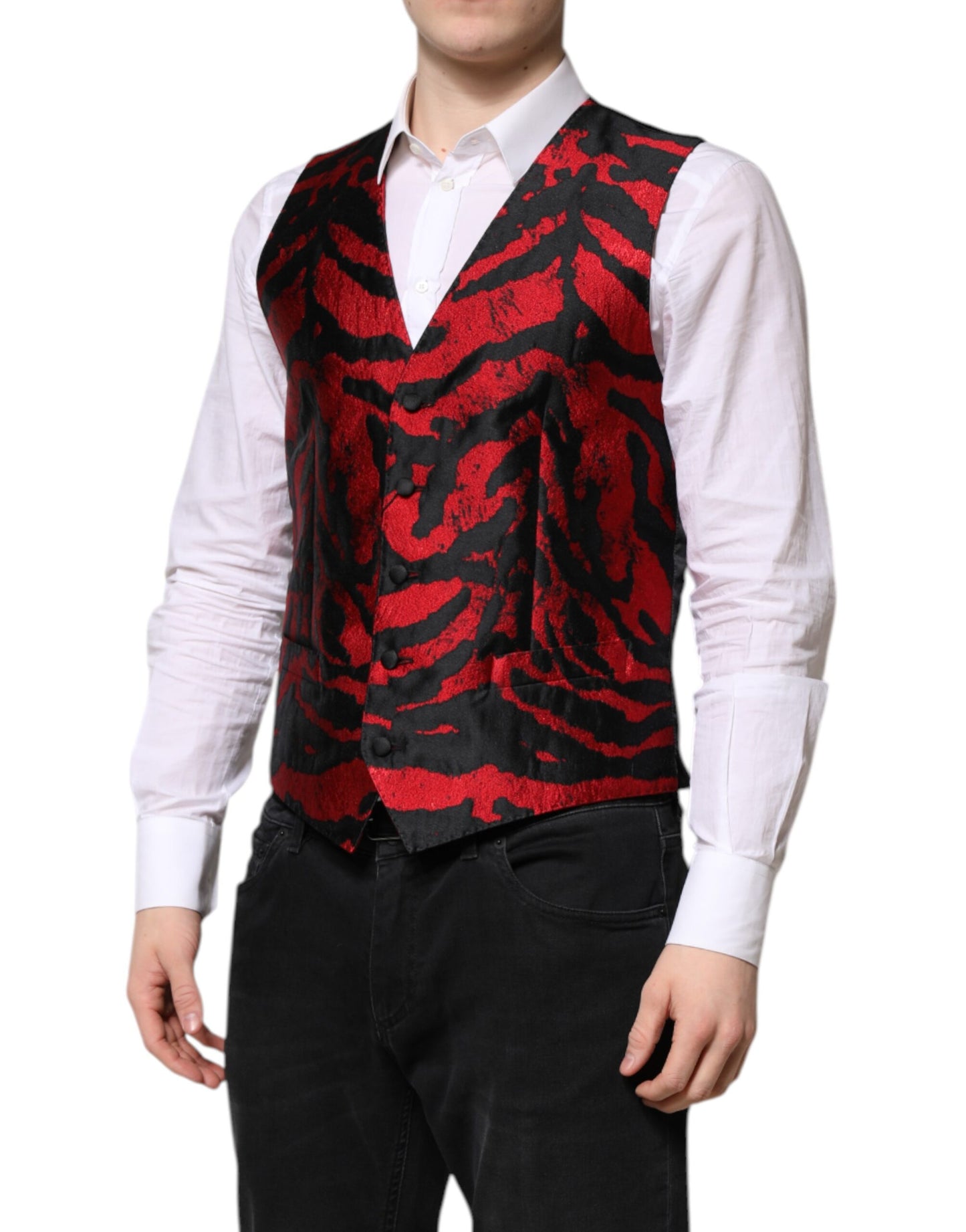 Dolce & Gabbana Robe à rayures rouges et noires Gilet formel Gilet